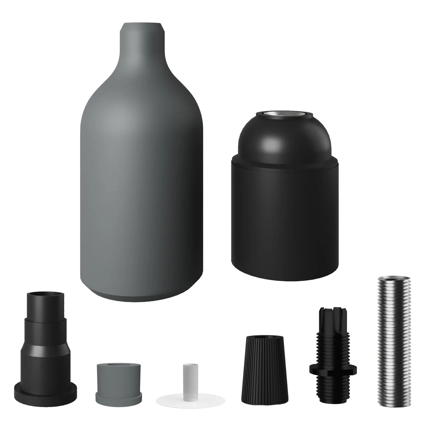Kit portalampada E27 in silicone con serracavo nascosto - Grigio - Image 2