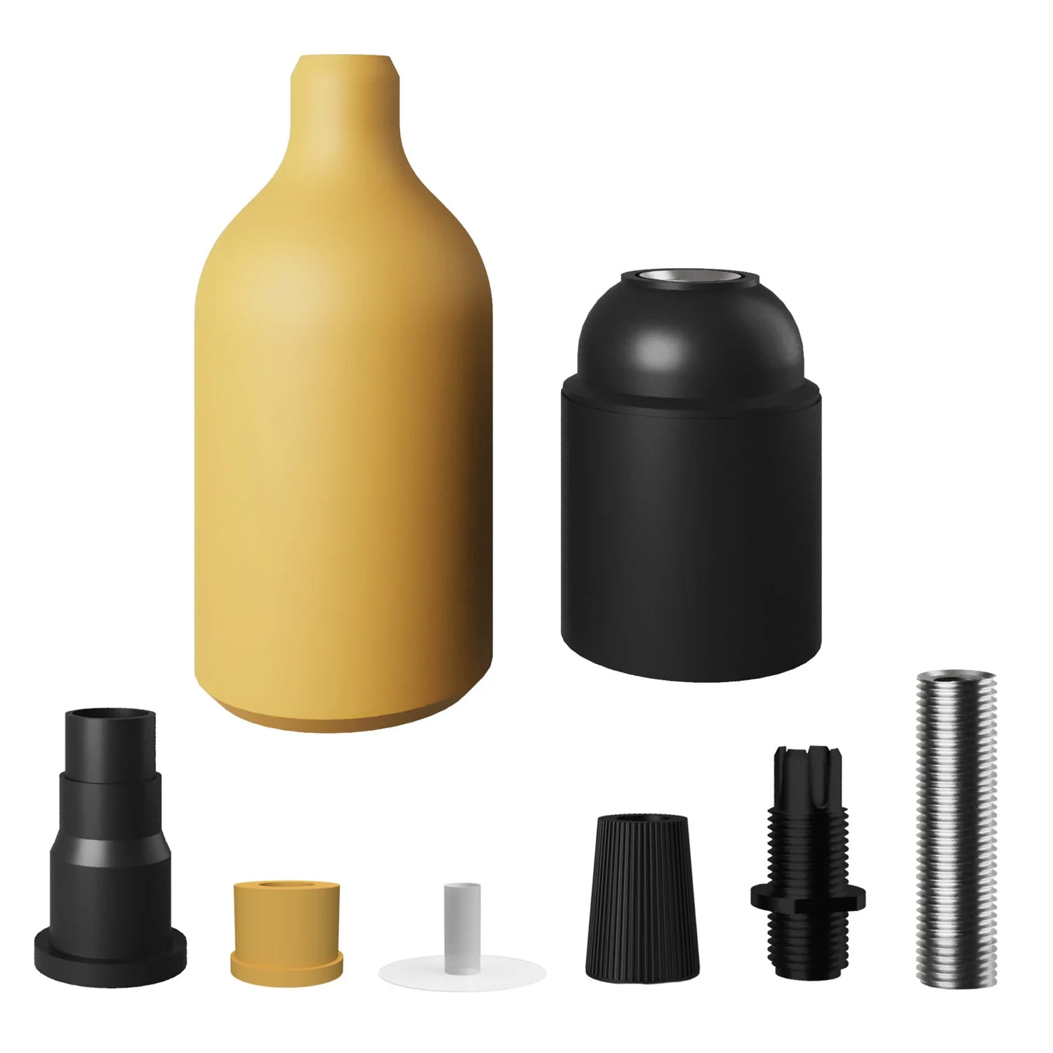 Kit portalampada E27 in silicone con serracavo nascosto - Mostarda - Image 2