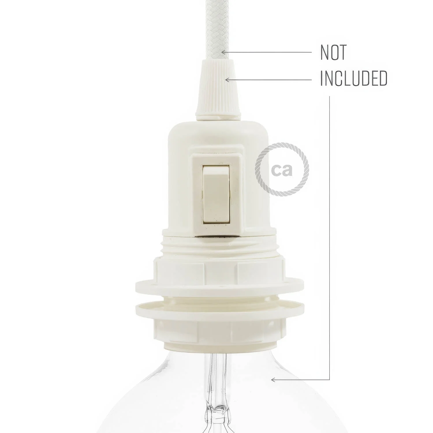 Kit portalampada E27 in termoplastica con doppia ghiera per paralume e interruttore - Bianco - Image 3