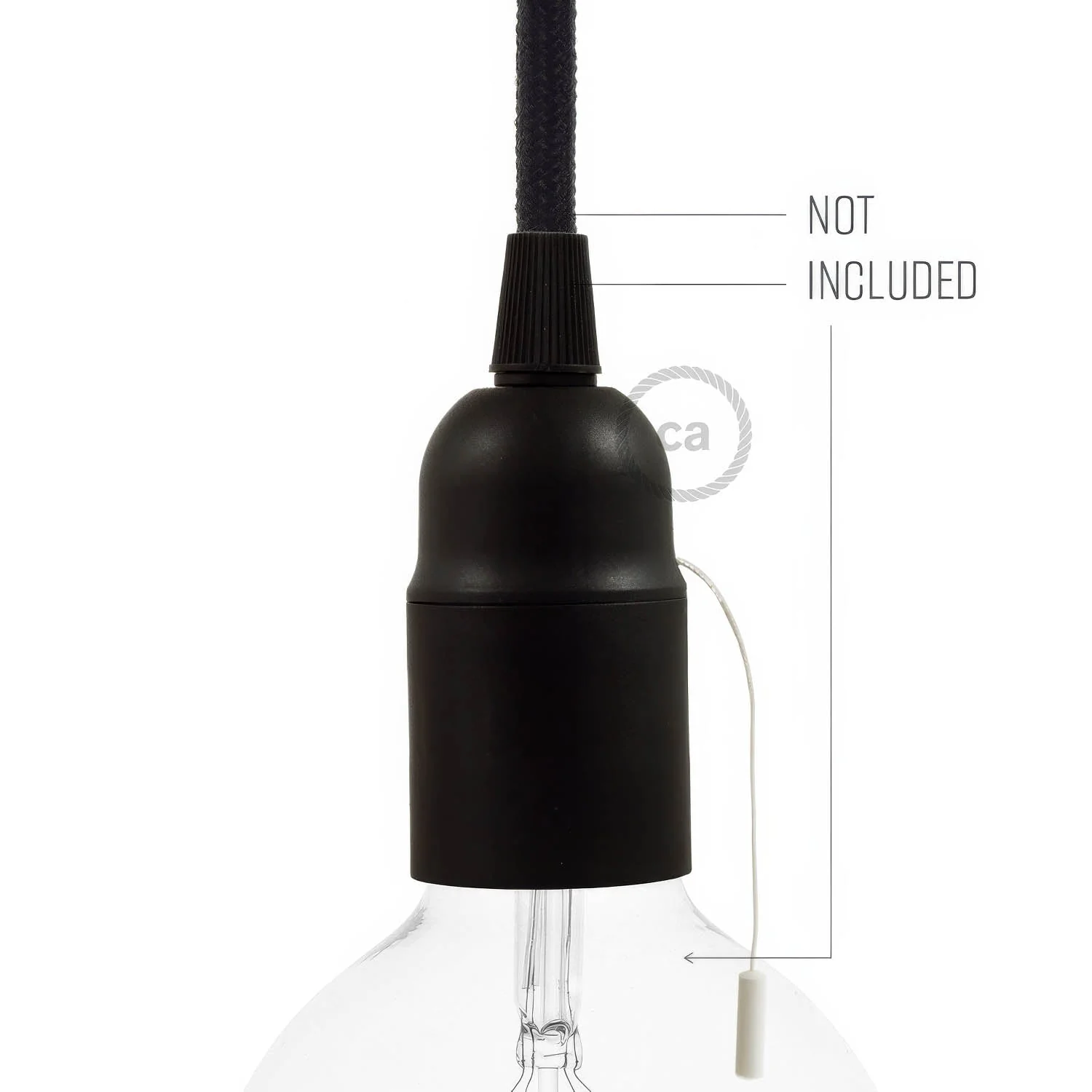 Kit portalampada E27 in termoplastica con interruttore a tirante - Nero - Image 3