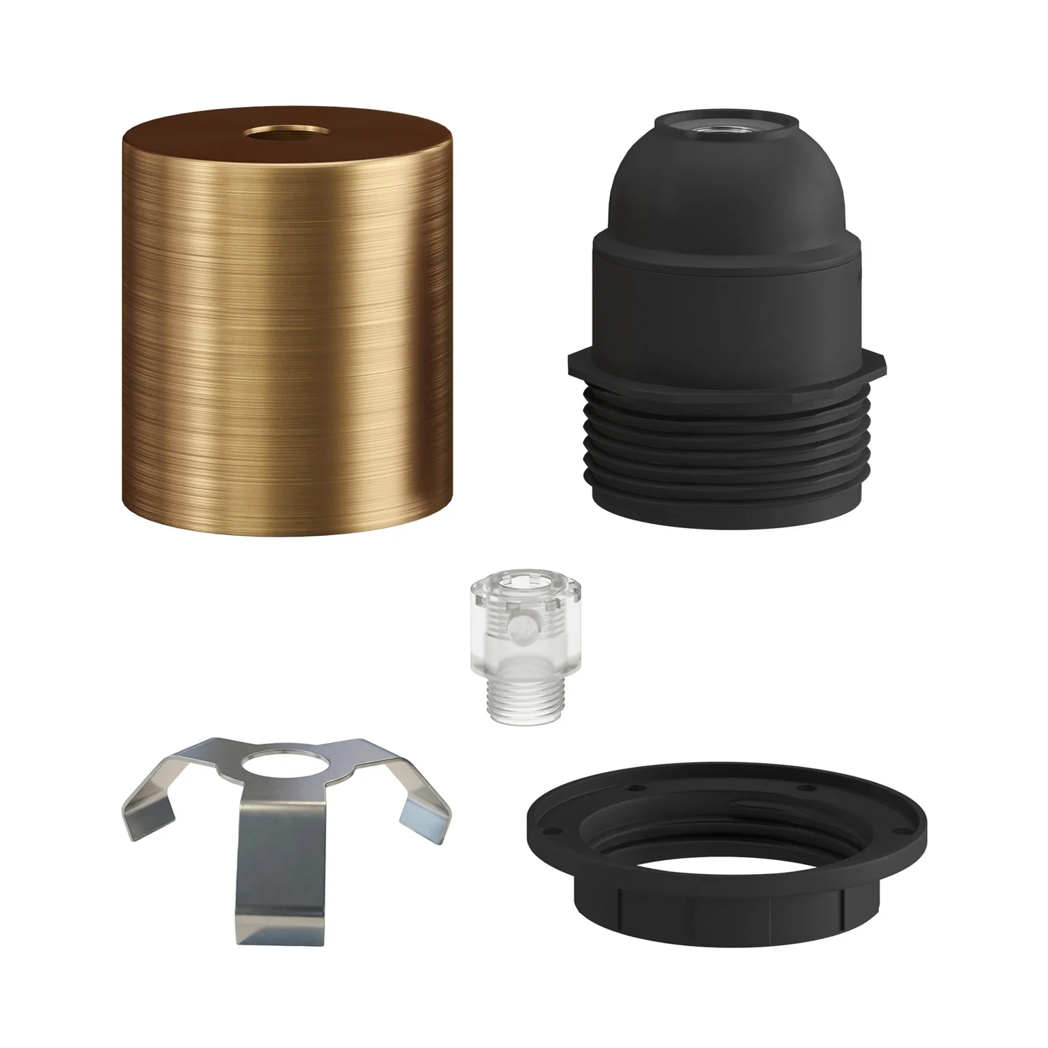 Kit portalampada E27 semifilettato in metallo con serracavo nascosto - Bronzo satinato - Image 2