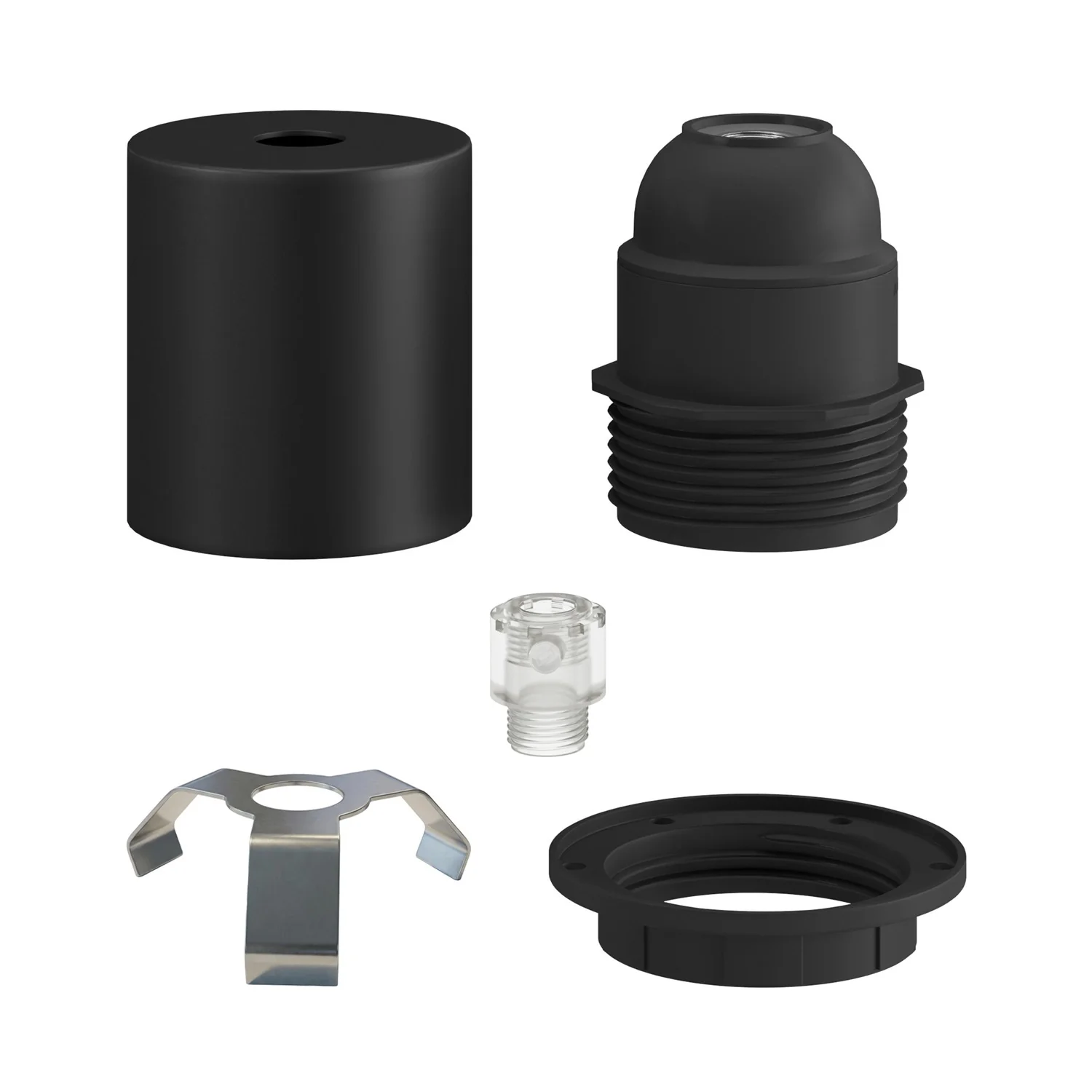 Kit portalampada E27 semifilettato in metallo con serracavo nascosto - Nero - Image 2