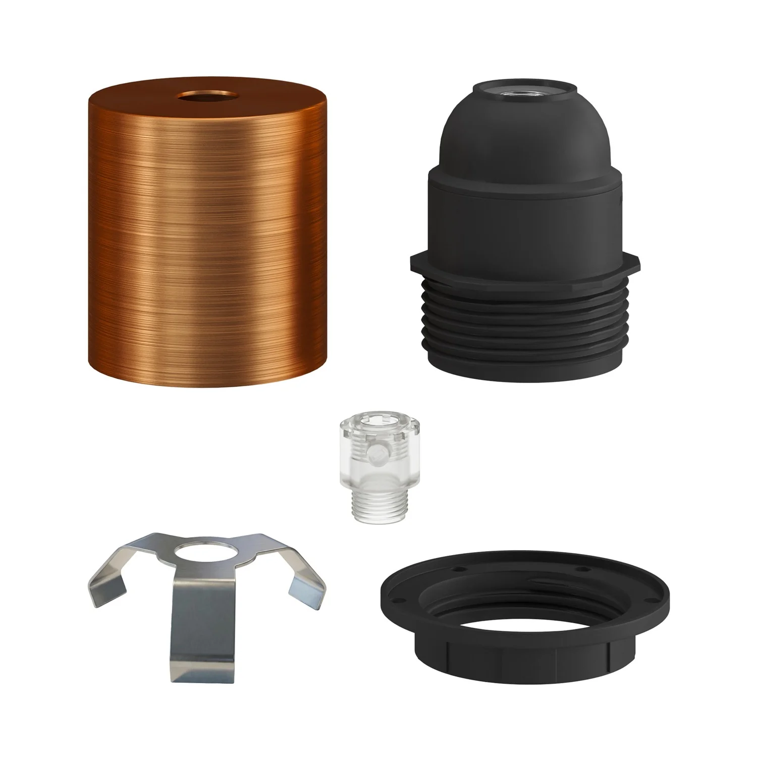Kit portalampada E27 semifilettato in metallo con serracavo nascosto - Rame satinato - Image 2