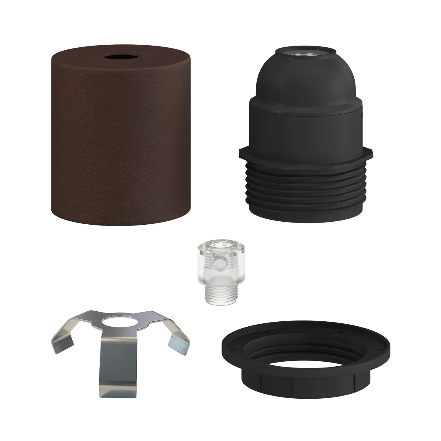 Kit portalampada E27 semifilettato in metallo con serracavo nascosto - Ruggine scura verniciata - Image 2