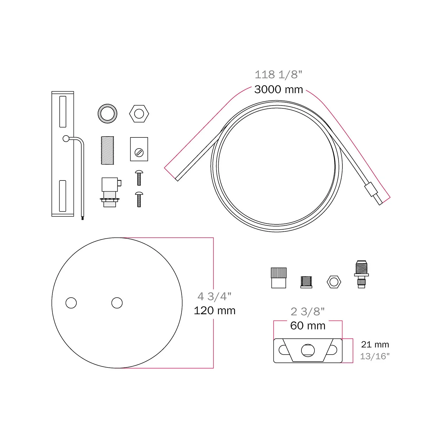 Kit Rosone Ø 120 mm con sospensione in acciaio e bilanciatore millimetrico - Cromo - Image 6