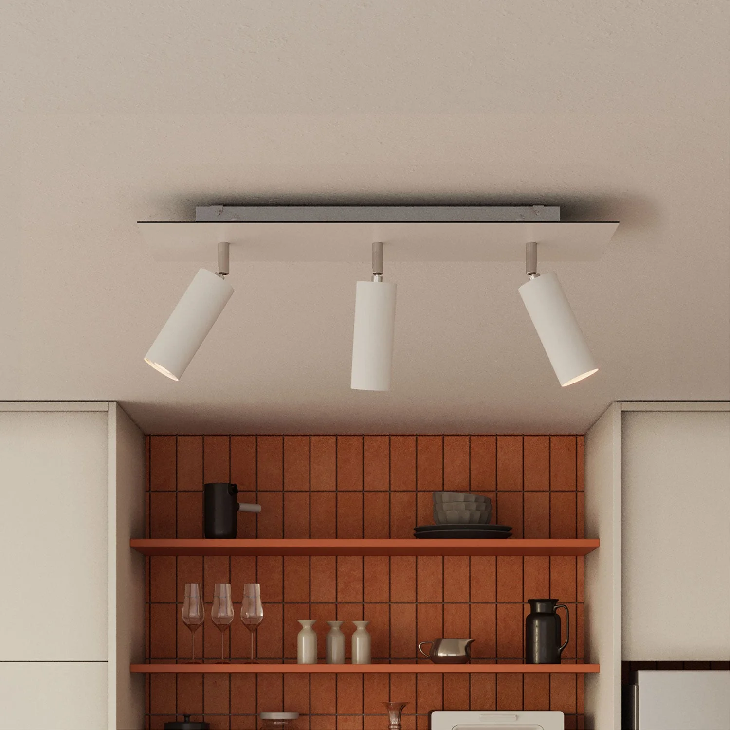 Lampada a 3 faretti con paralume Tub-E14 e Rose-One XXL rettangolare - Bianco opaco - Image 3