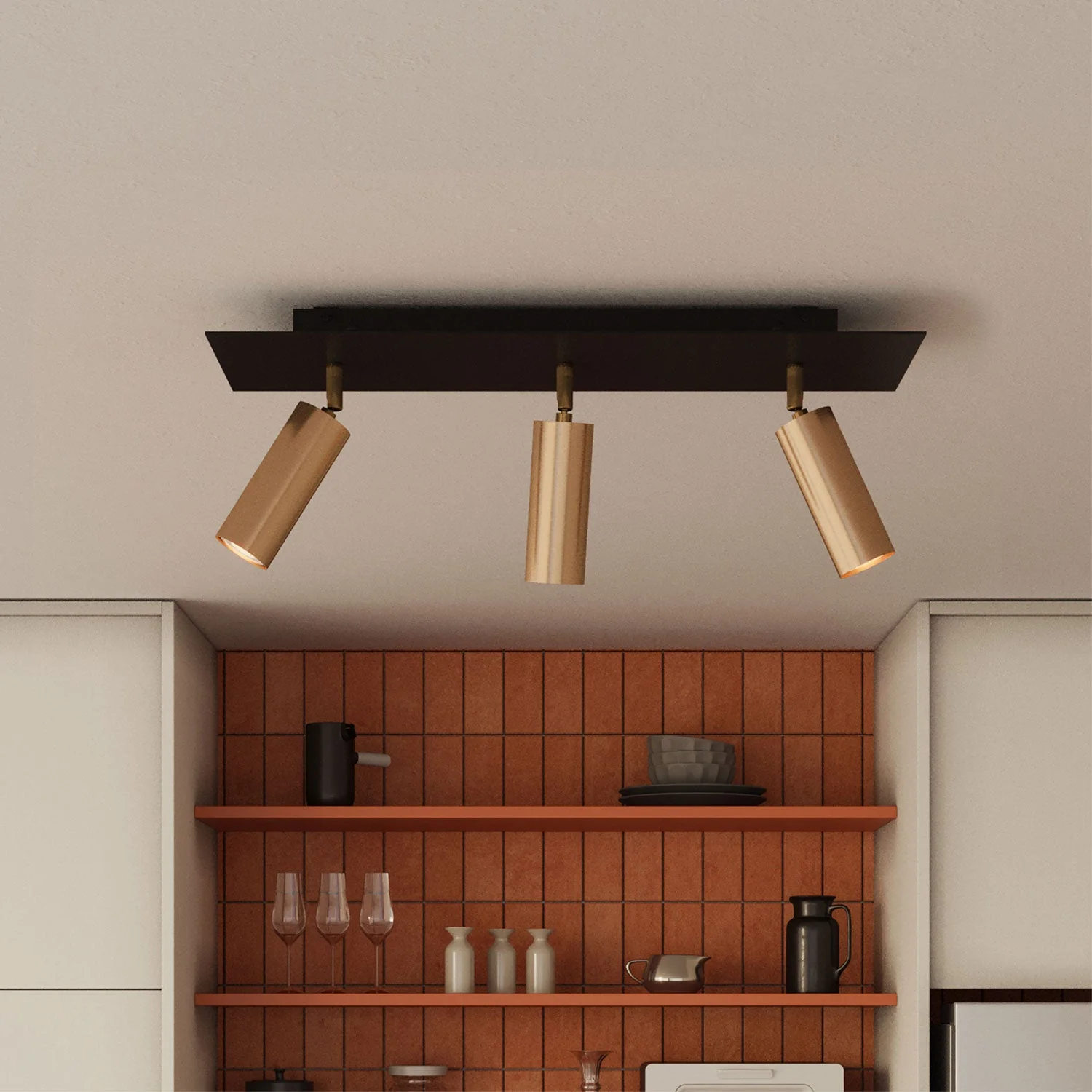 Lampada a 3 faretti con paralume Tub-E14 e Rose-One XXL rettangolare - Bronzo satinato - Image 3