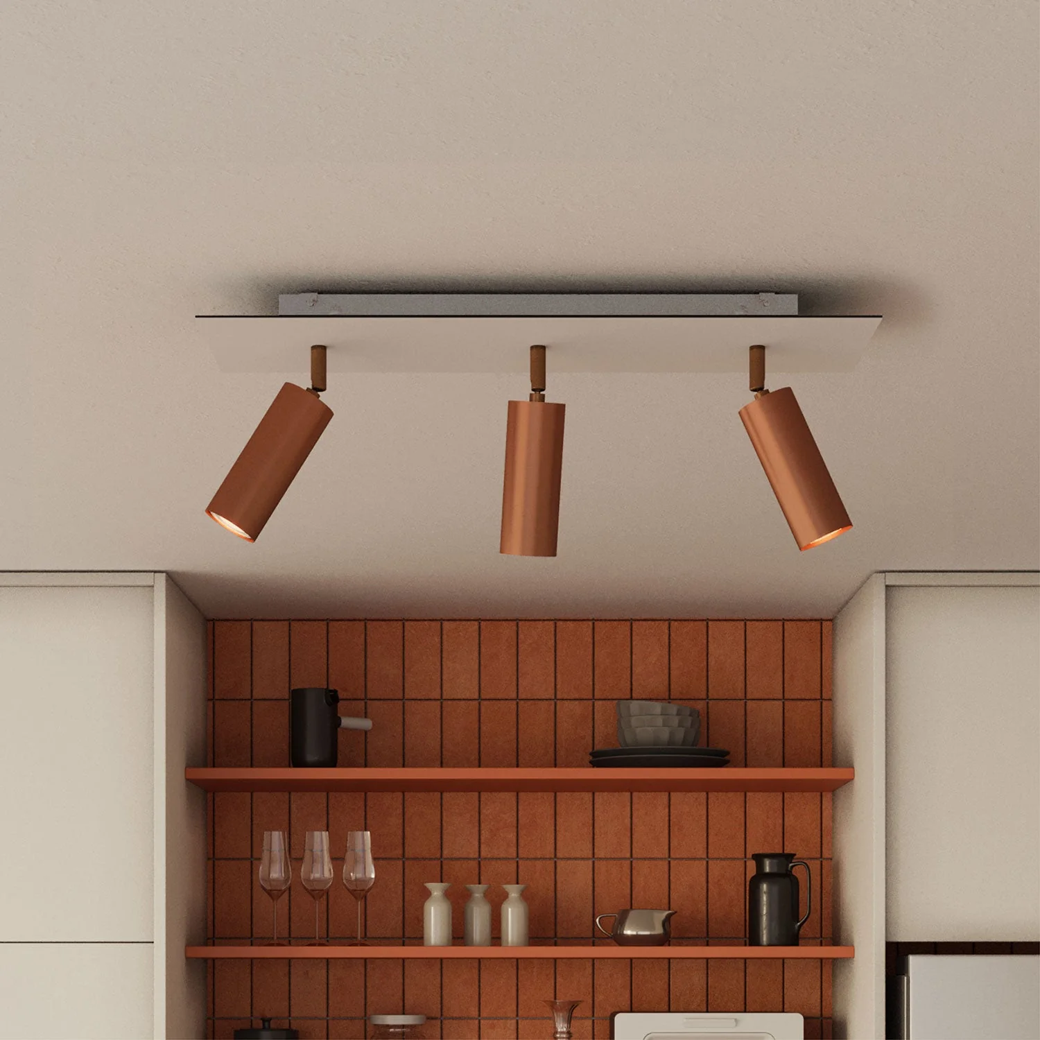 Lampada a 3 faretti con paralume Tub-E14 e Rose-One XXL rettangolare - Rame satinato - Image 3