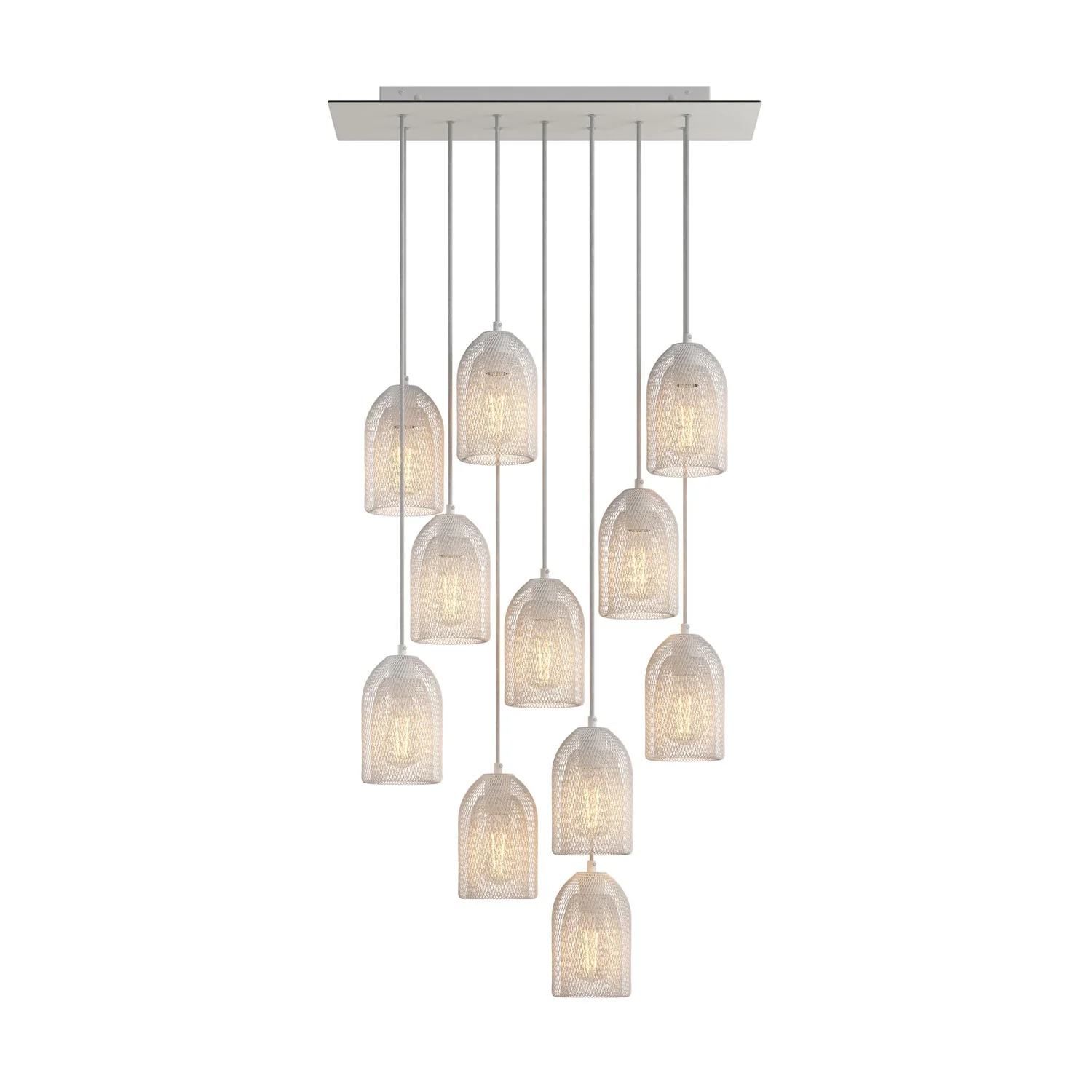 Lampada a sospensione a 11 cadute con XXL Rose-One rettangolare 675 mm con paralume in metallo Ghostbell - Bianco opaco