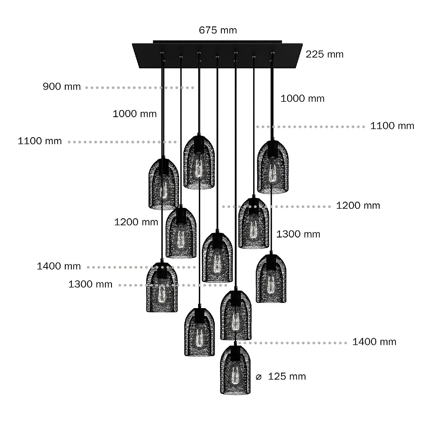 Lampada a sospensione a 11 cadute con XXL Rose-One rettangolare 675 mm con paralume in metallo Ghostbell - Bianco opaco - Image 6