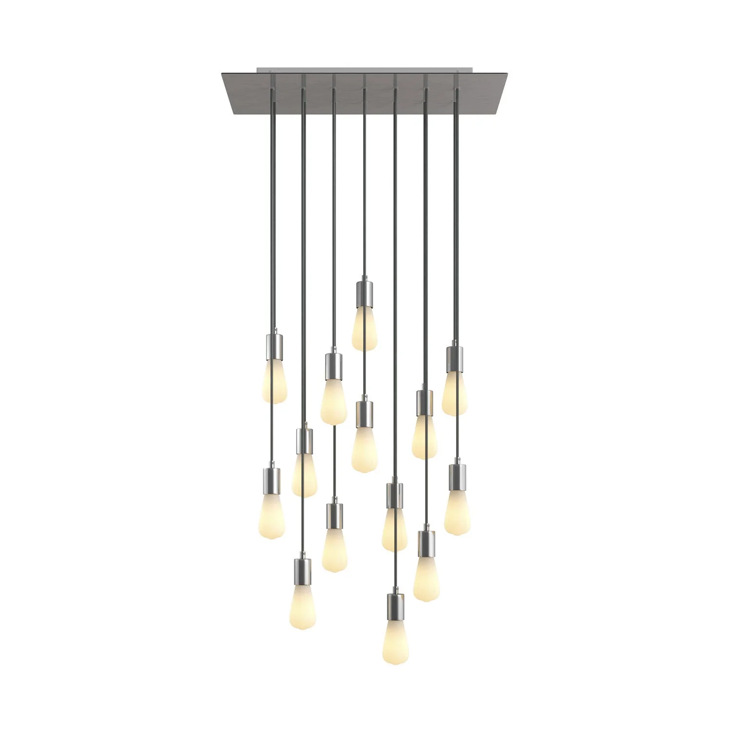 Lampada a sospensione a 14 cadute con XXL Rose-One rettangolare 675 mm con finiture in metallo - Acciaio satinato