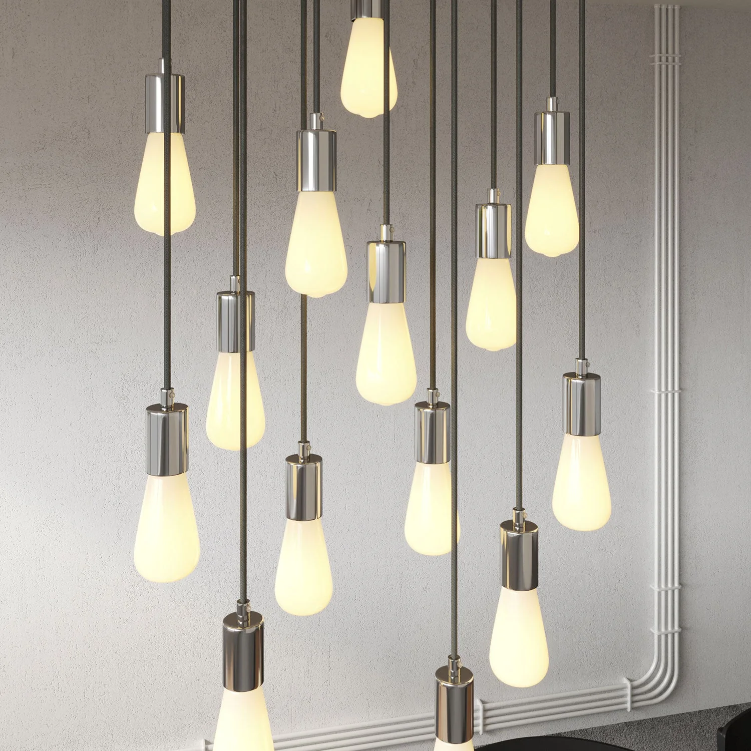 Lampada a sospensione a 14 cadute con XXL Rose-One rettangolare 675 mm con finiture in metallo - Acciaio satinato - Image 3