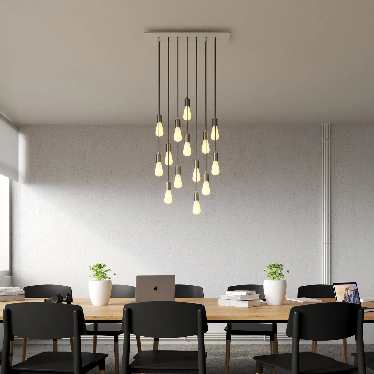 Lampada a sospensione a 14 cadute con XXL Rose-One rettangolare 675 mm con finiture in metallo - Bianco opaco - Image 2