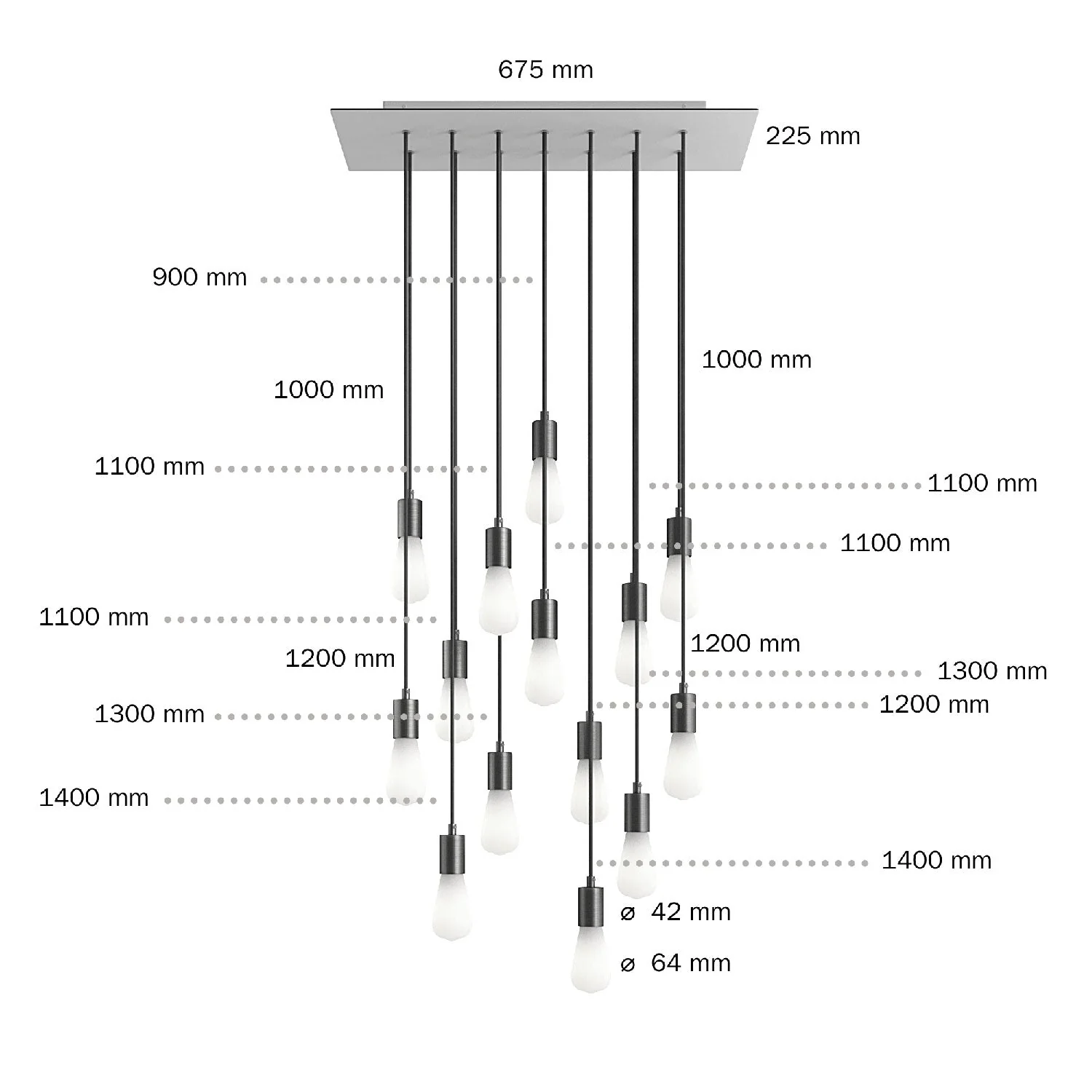 Lampada a sospensione a 14 cadute con XXL Rose-One rettangolare 675 mm con finiture in metallo - Bianco opaco - Image 6