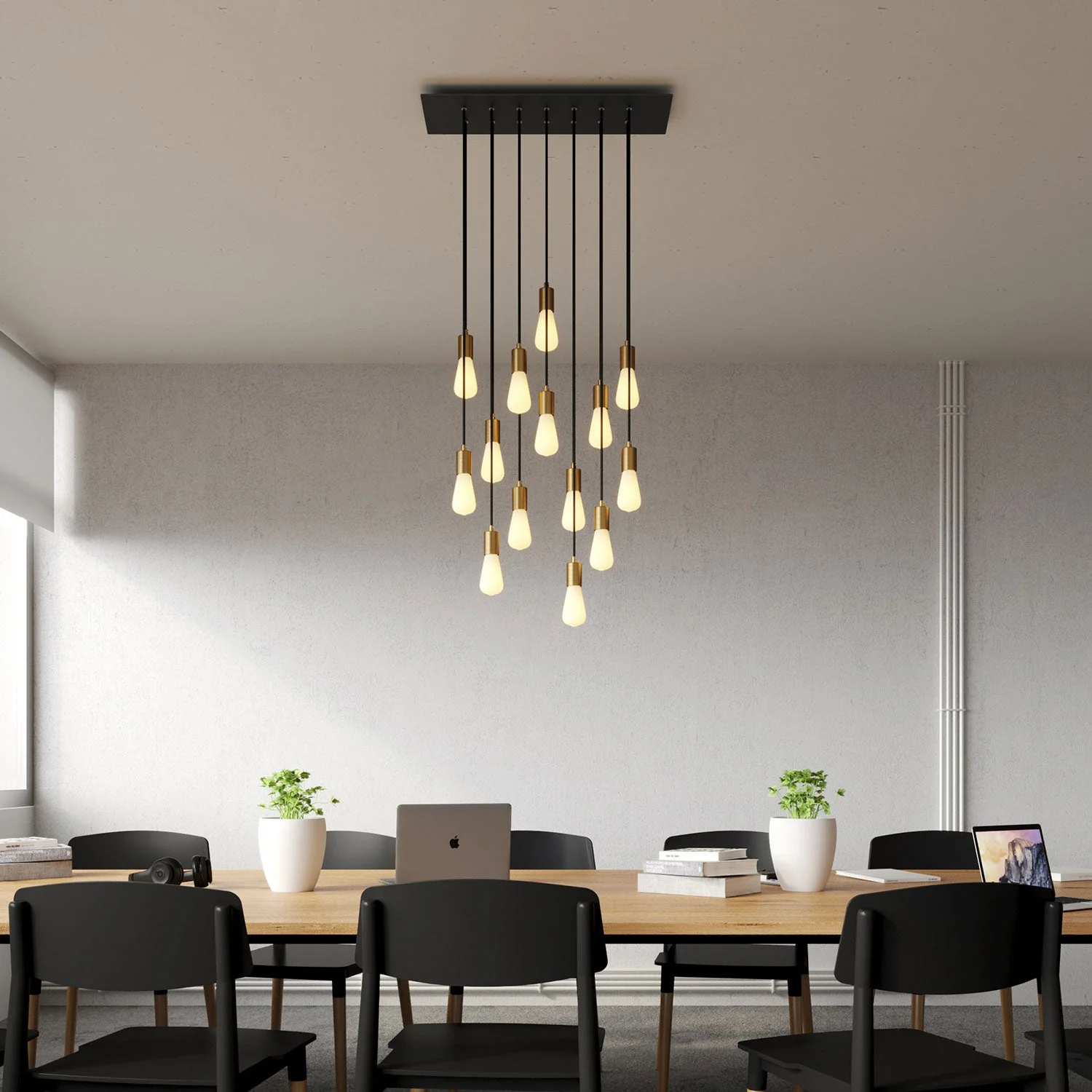 Lampada a sospensione a 14 cadute con XXL Rose-One rettangolare 675 mm con finiture in metallo - Nero opaco - Image 2