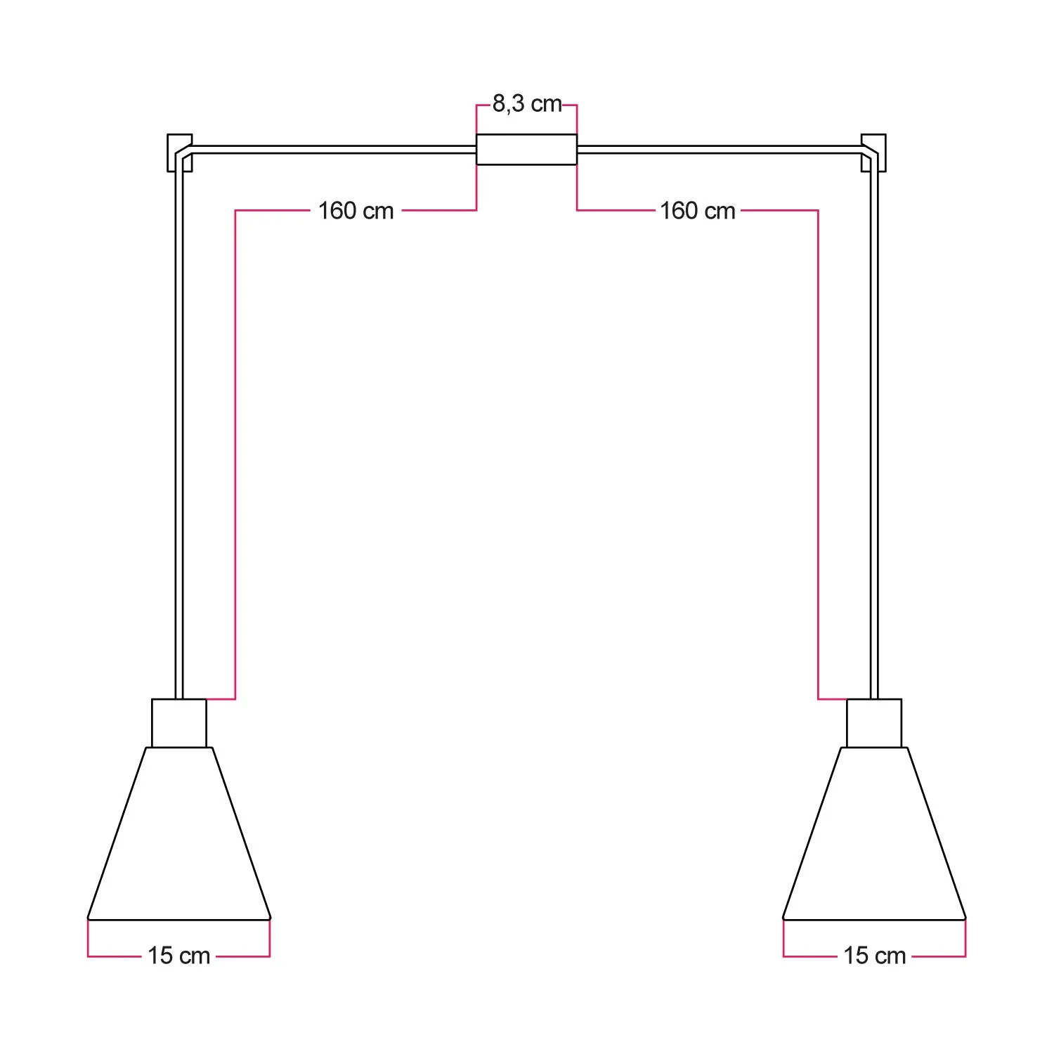 Lampada a sospensione a 2 cadute con paralumi conici in legno - Titanio satinato - Image 4