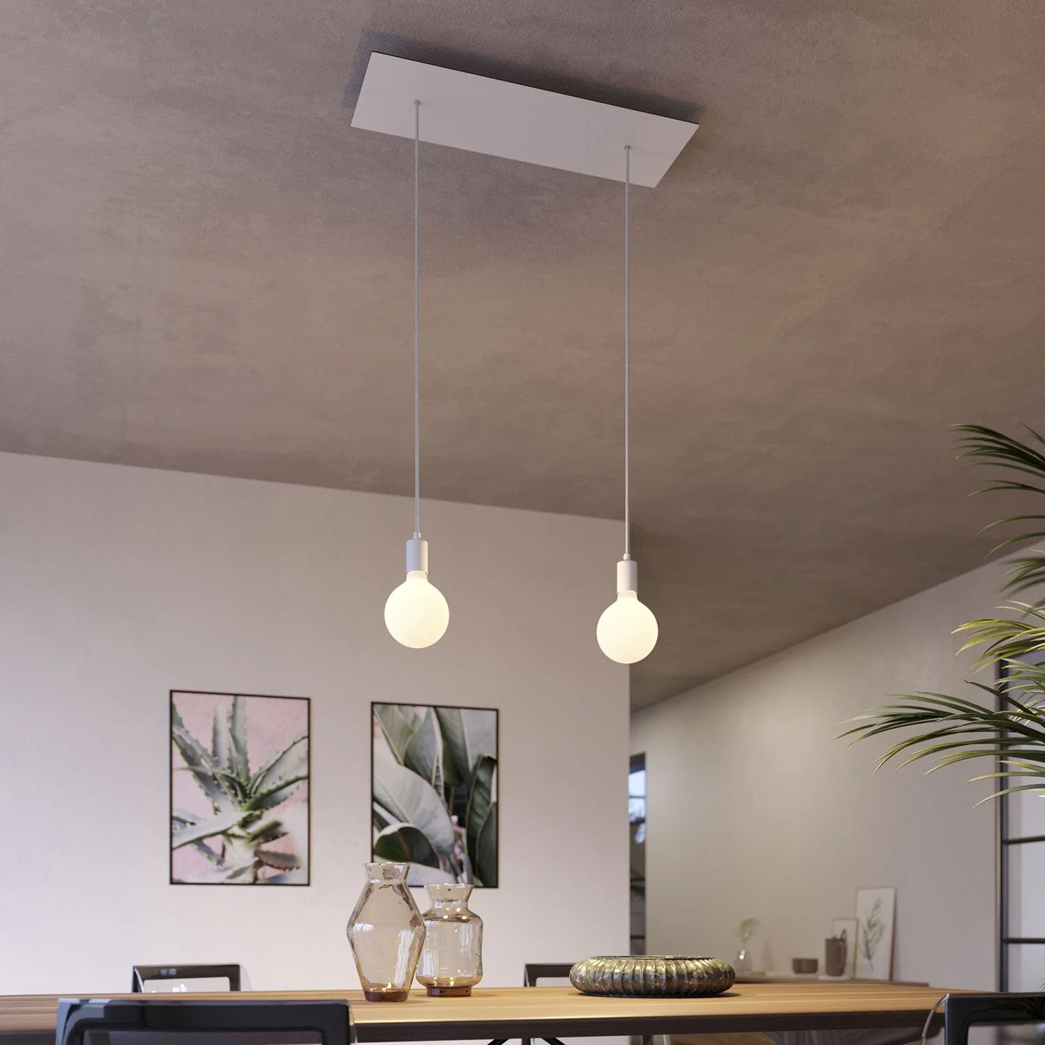 Lampada a sospensione a 2 cadute con XXL Rose-One rettangolare 675 mm con finiture in metallo - Bianco opaco - Image 2