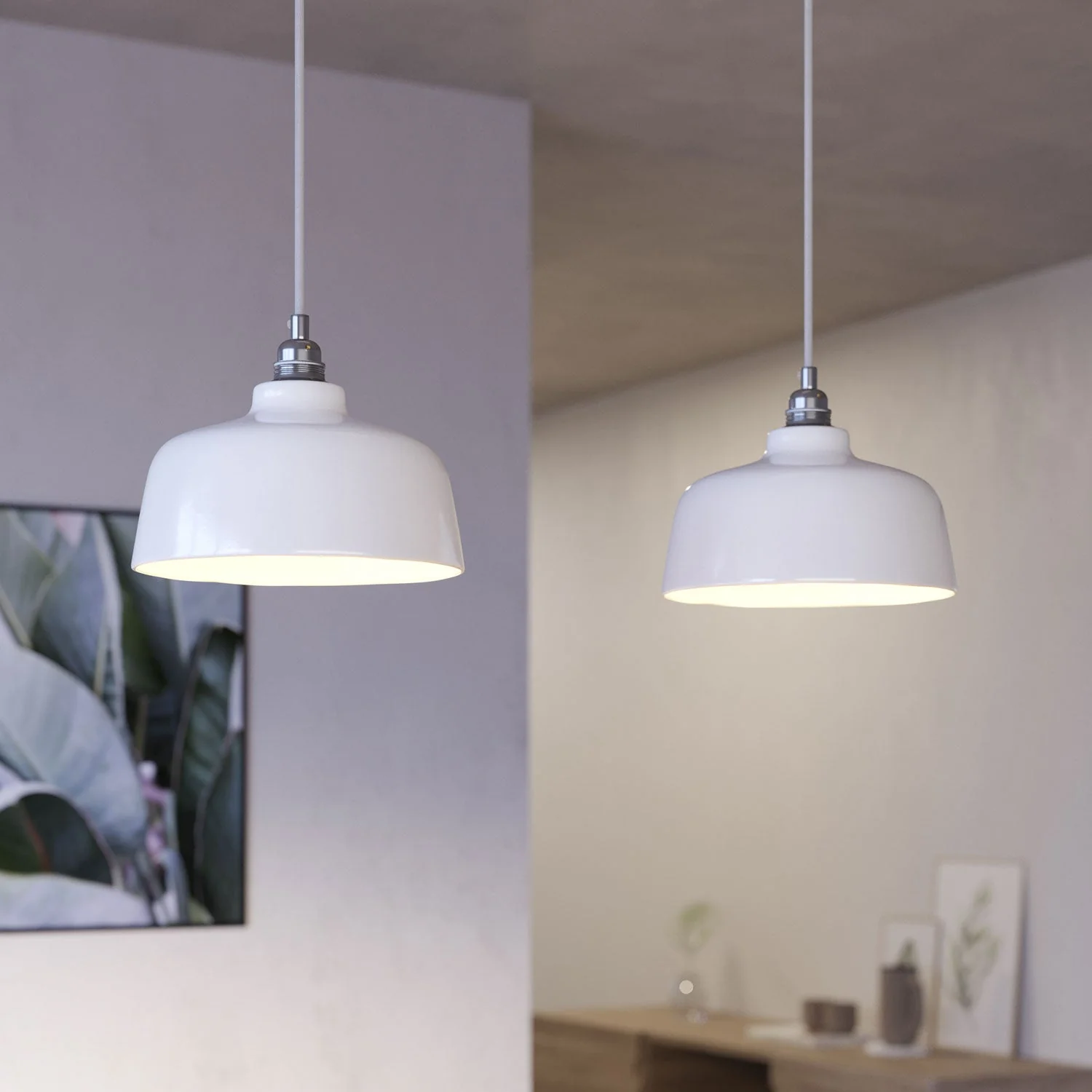 Lampada a sospensione a 2 cadute con XXL Rose-One rettangolare 675 mm con paralume Coppa - Bianco opaco - Image 3