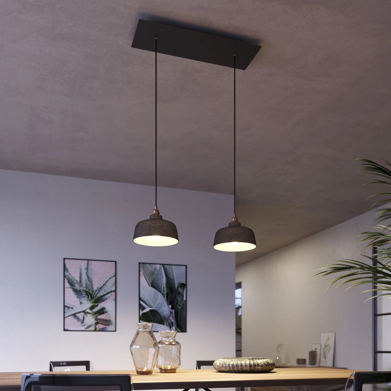 Lampada a sospensione a 2 cadute con XXL Rose-One rettangolare 675 mm con paralume Coppa - Nero opaco - Image 2