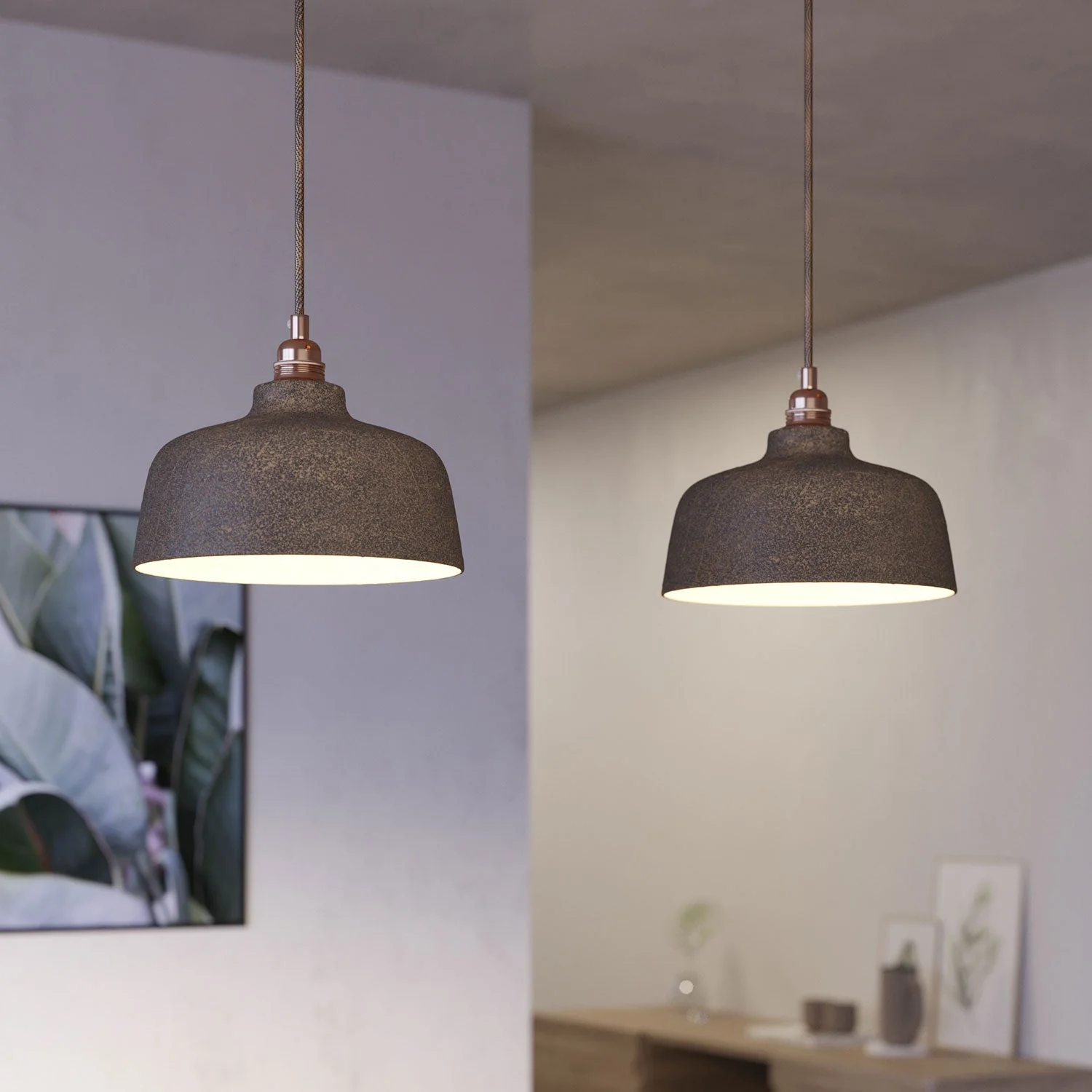 Lampada a sospensione a 2 cadute con XXL Rose-One rettangolare 675 mm con paralume Coppa - Rame satinato - Image 3
