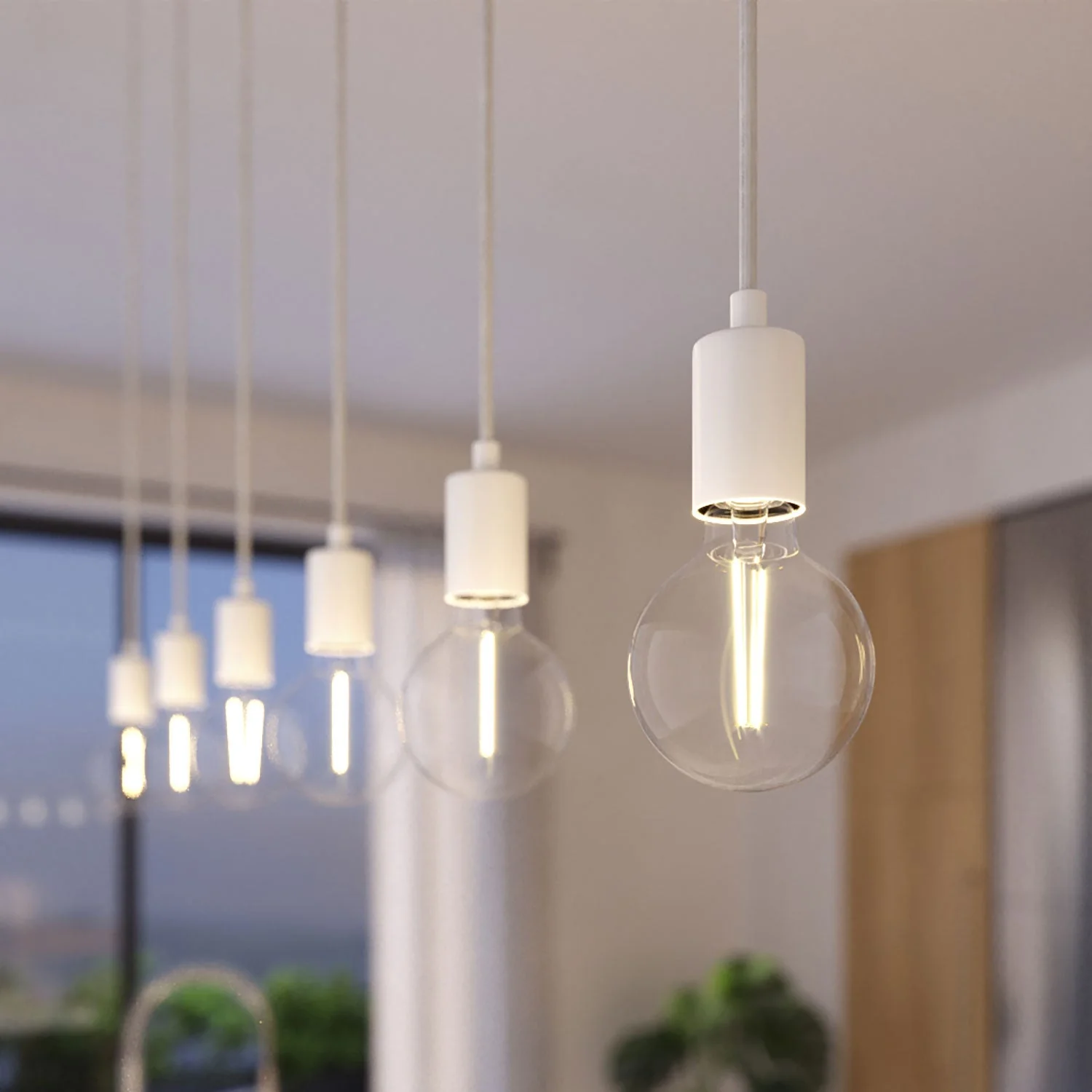 Lampada a sospensione a 3 cadute con XXL Rose-One rettangolare 675 mm con finiture in metallo - Bianco opaco - Image 3