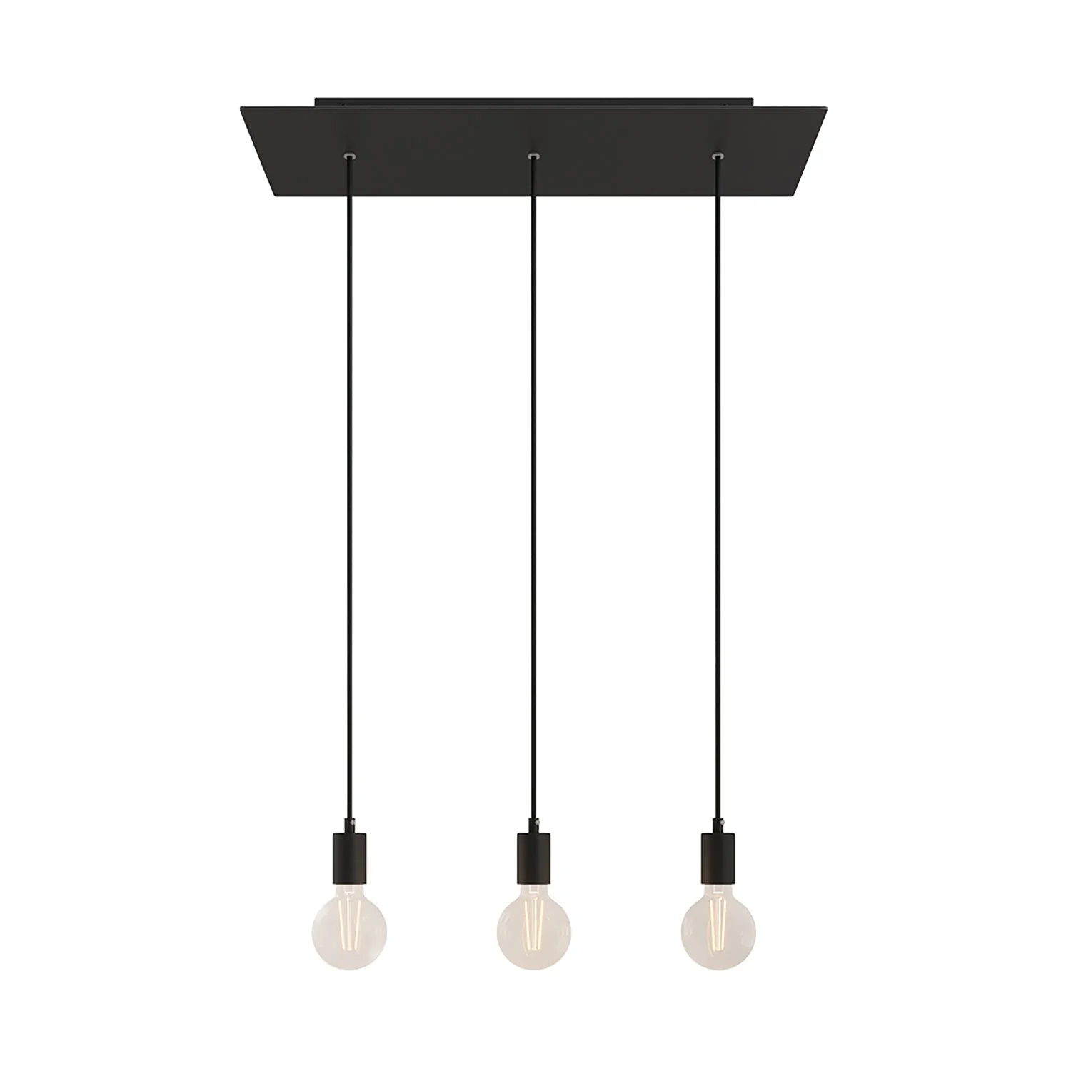 Lampada a sospensione a 3 cadute con XXL Rose-One rettangolare 675 mm con finiture in metallo - Nero opaco