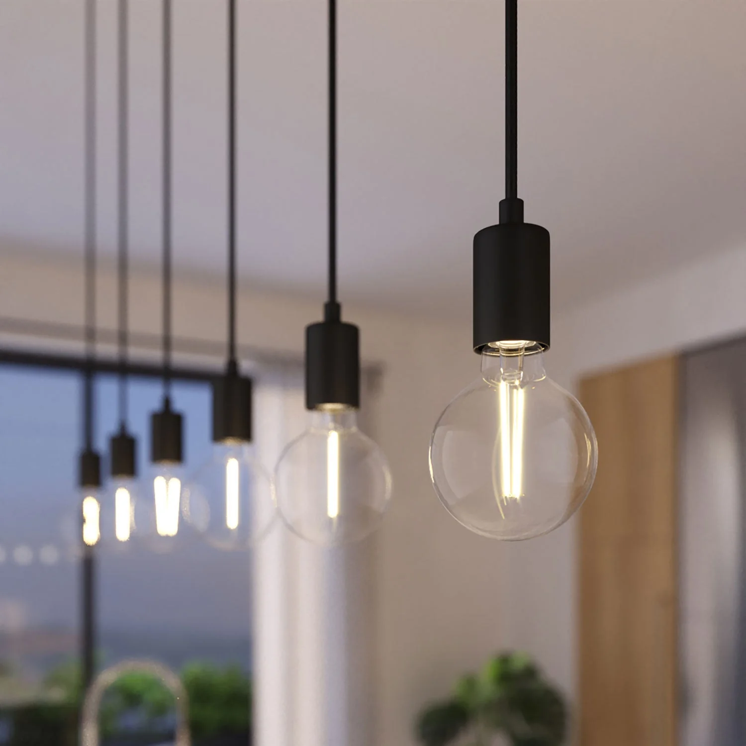 Lampada a sospensione a 3 cadute con XXL Rose-One rettangolare 675 mm con finiture in metallo - Nero opaco - Image 3