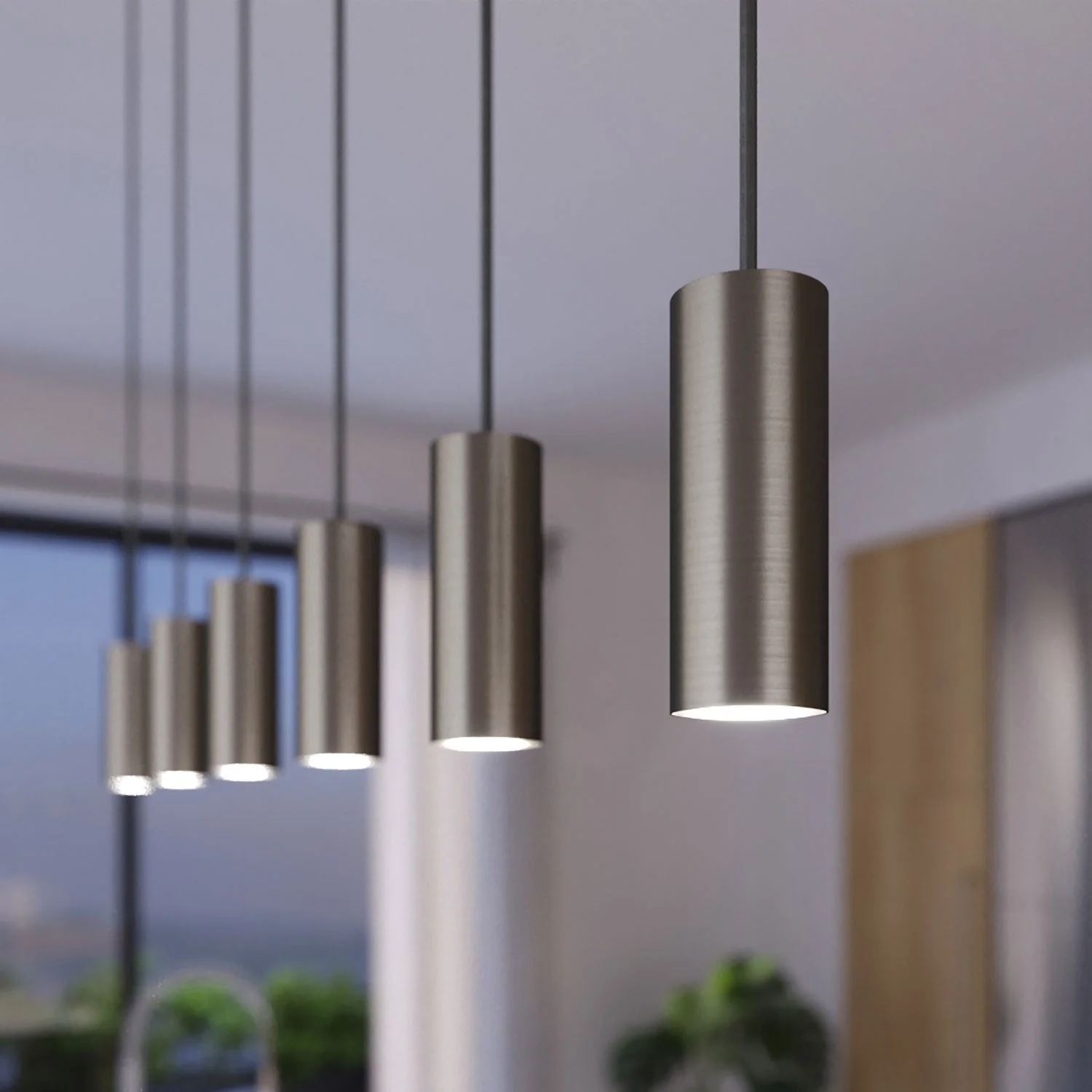 Lampada a sospensione a 3 cadute con XXL Rose-One rettangolare 675 mm con paralume in metallo Tub-E14 - Acciaio satinato - Image 3
