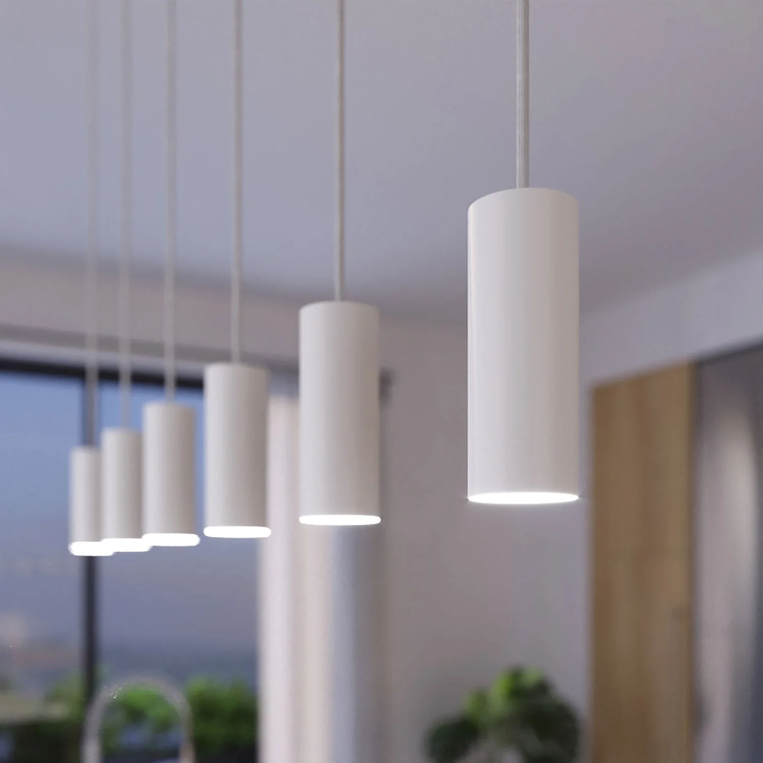Lampada a sospensione a 3 cadute con XXL Rose-One rettangolare 675 mm con paralume in metallo Tub-E14 - Bianco opaco - Image 3
