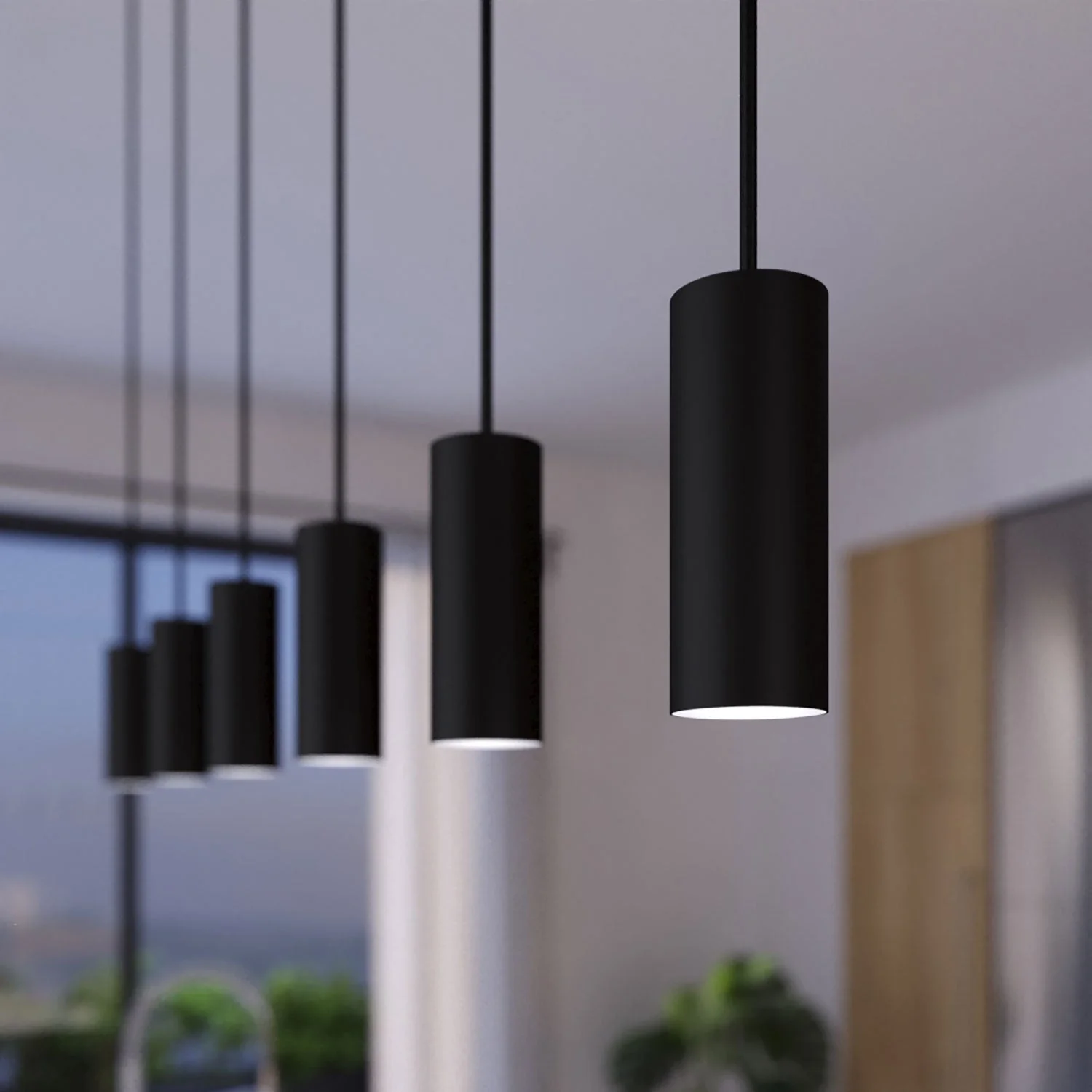 Lampada a sospensione a 3 cadute con XXL Rose-One rettangolare 675 mm con paralume in metallo Tub-E14 - Nero opaco - Image 3