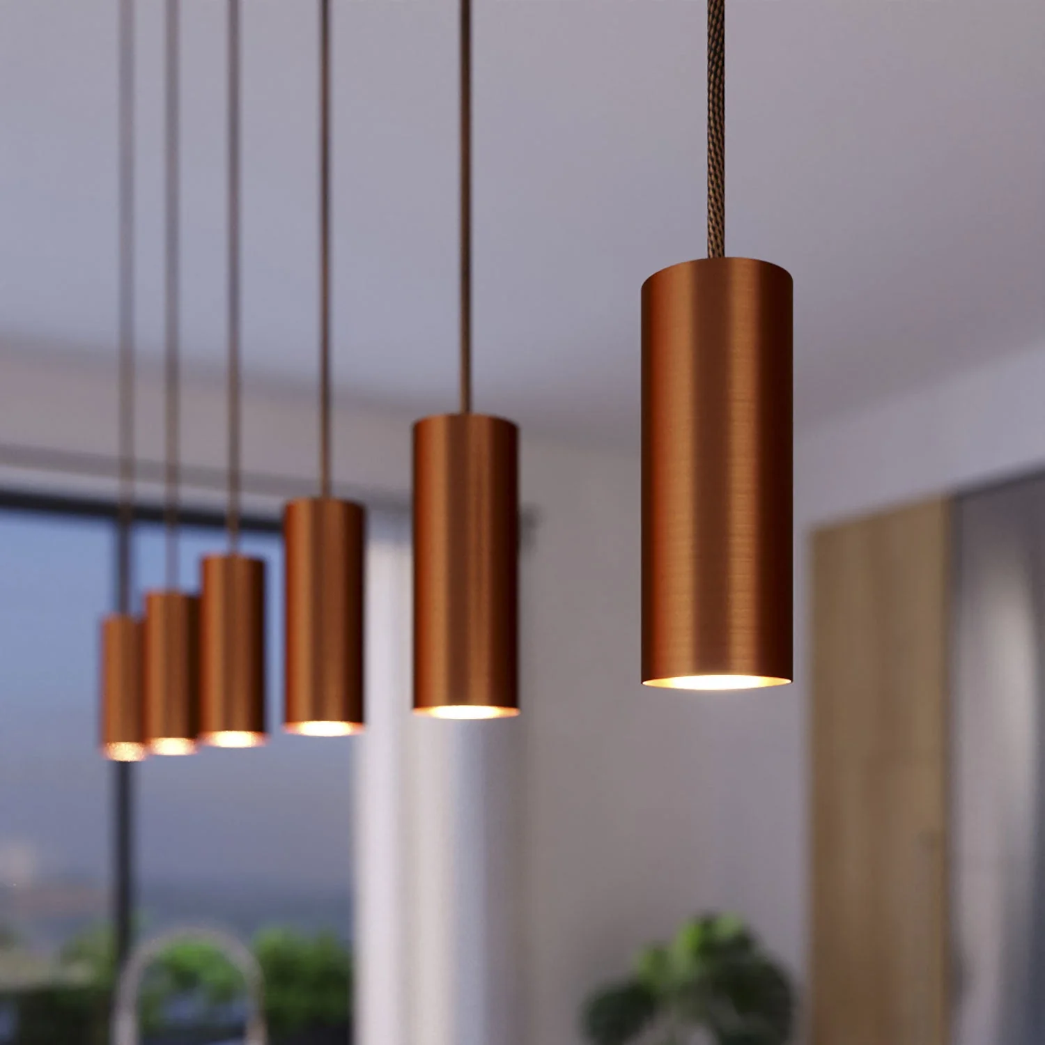 Lampada a sospensione a 3 cadute con XXL Rose-One rettangolare 675 mm con paralume in metallo Tub-E14 - Rame satinato - Image 3