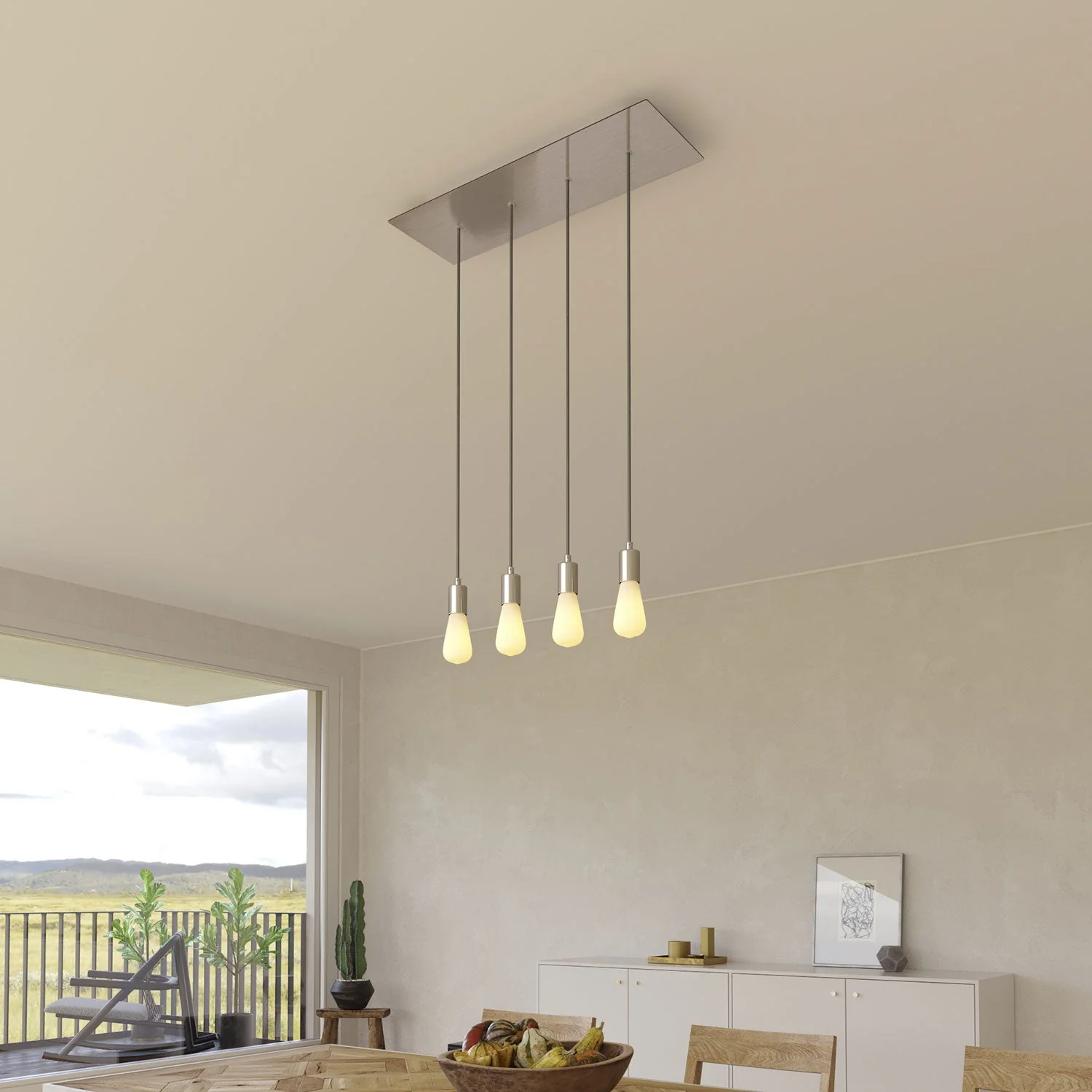 Lampada a sospensione a 4 cadute con XXL Rose-One rettangolare 675 mm con finiture in metallo - Acciaio satinato - Image 2
