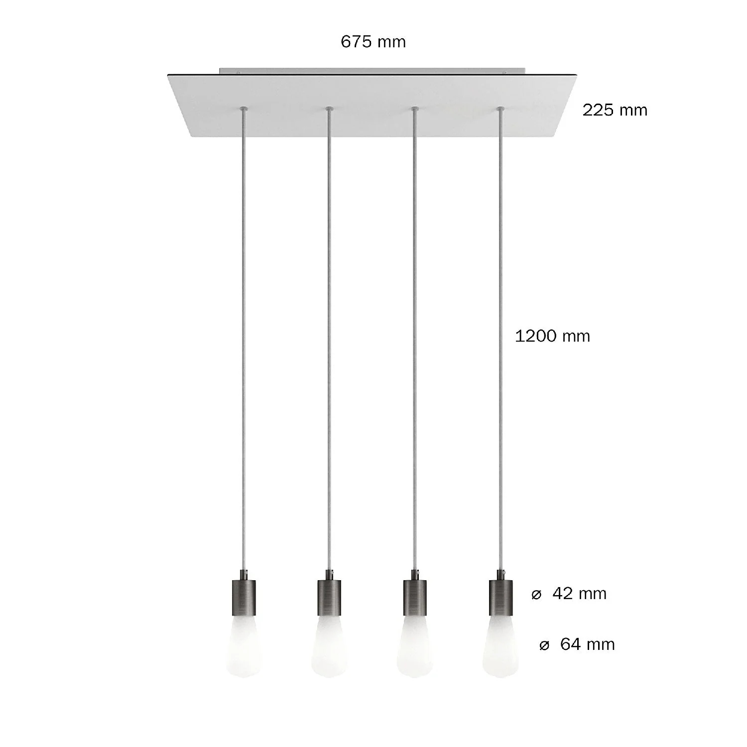 Lampada a sospensione a 4 cadute con XXL Rose-One rettangolare 675 mm con finiture in metallo - Acciaio satinato - Image 6