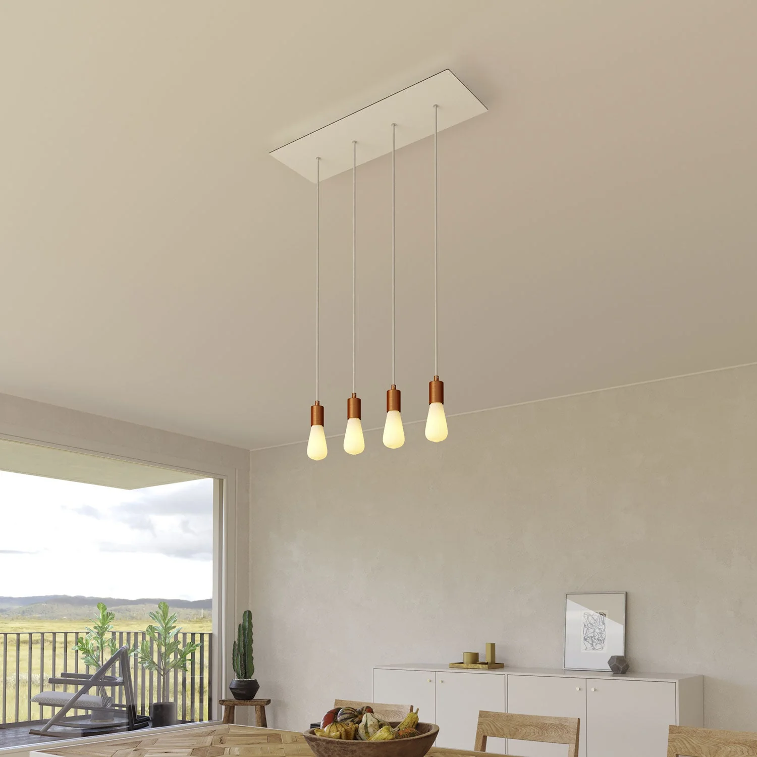 Lampada a sospensione a 4 cadute con XXL Rose-One rettangolare 675 mm con finiture in metallo - Bianco opaco - Image 2