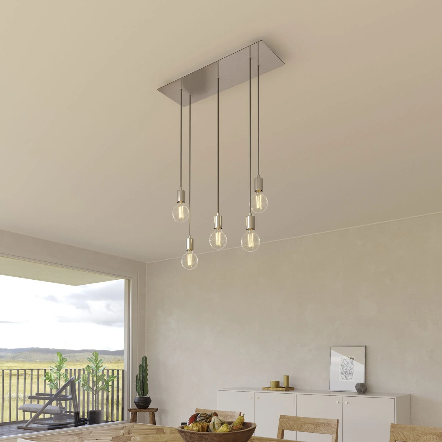 Lampada a sospensione a 5 cadute con XXL Rose-One rettangolare 675 mm con finiture in metallo - Acciaio satinato - Image 2