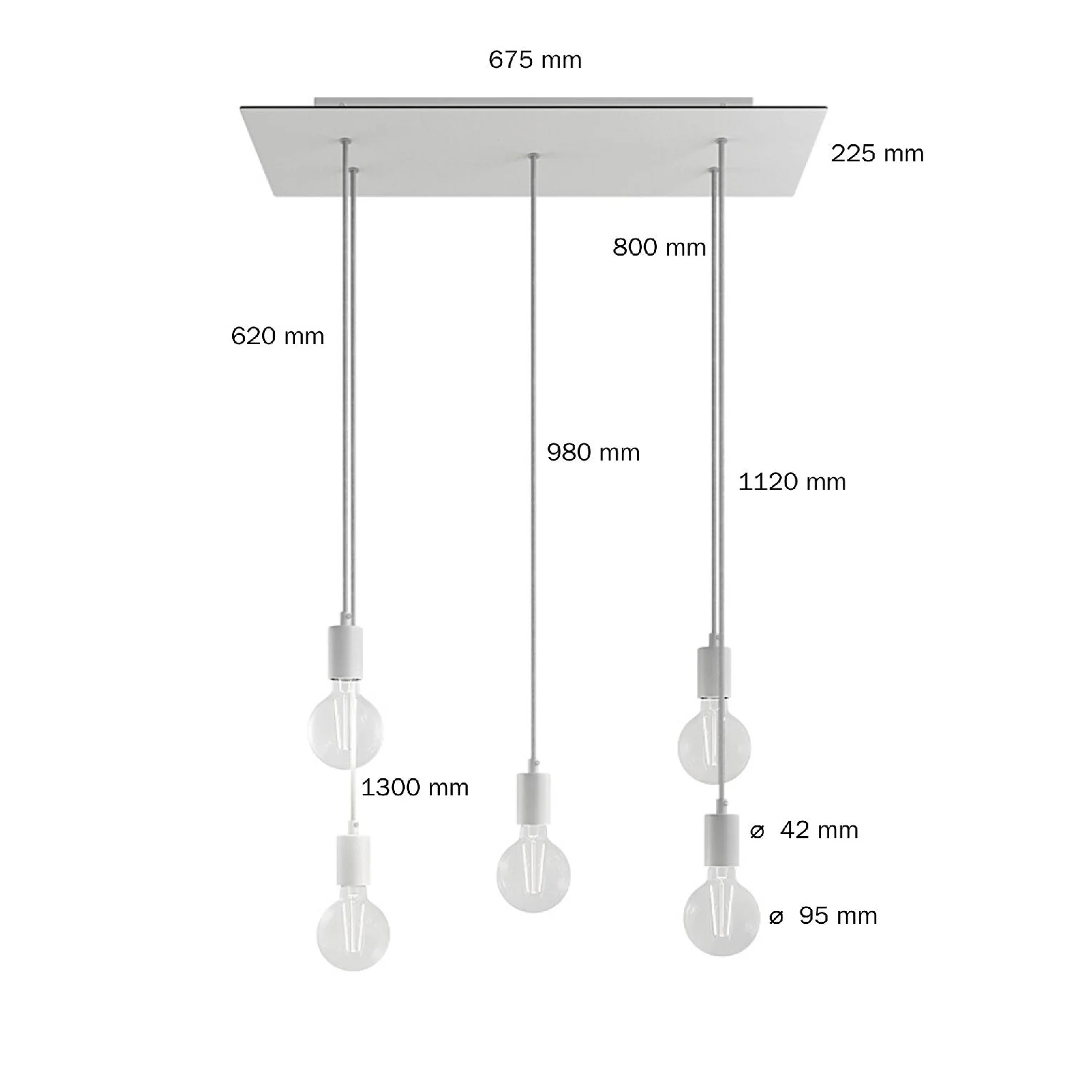 Lampada a sospensione a 5 cadute con XXL Rose-One rettangolare 675 mm con finiture in metallo - Acciaio satinato - Image 6