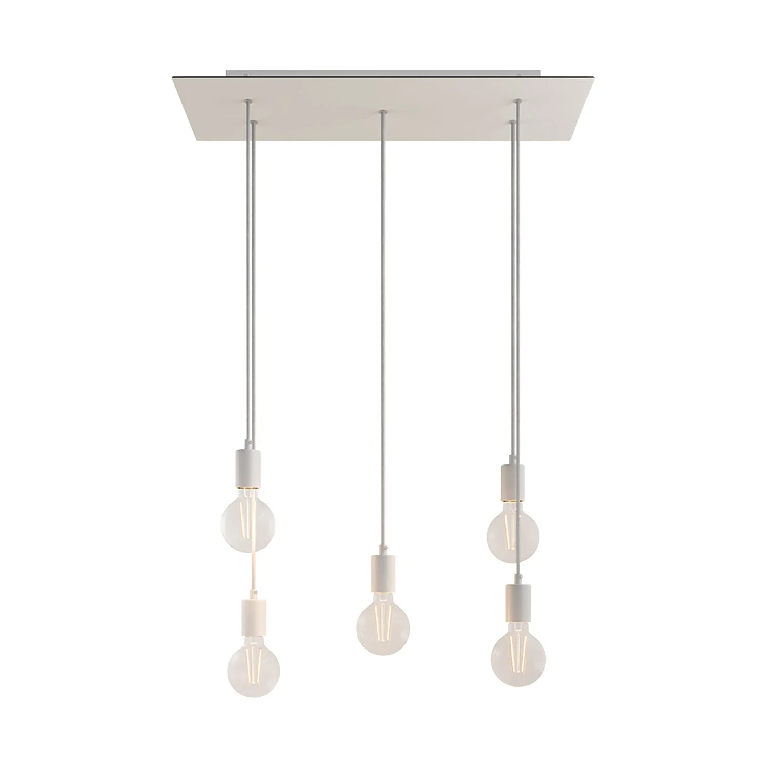 Lampada a sospensione a 5 cadute con XXL Rose-One rettangolare 675 mm con finiture in metallo - Bianco opaco