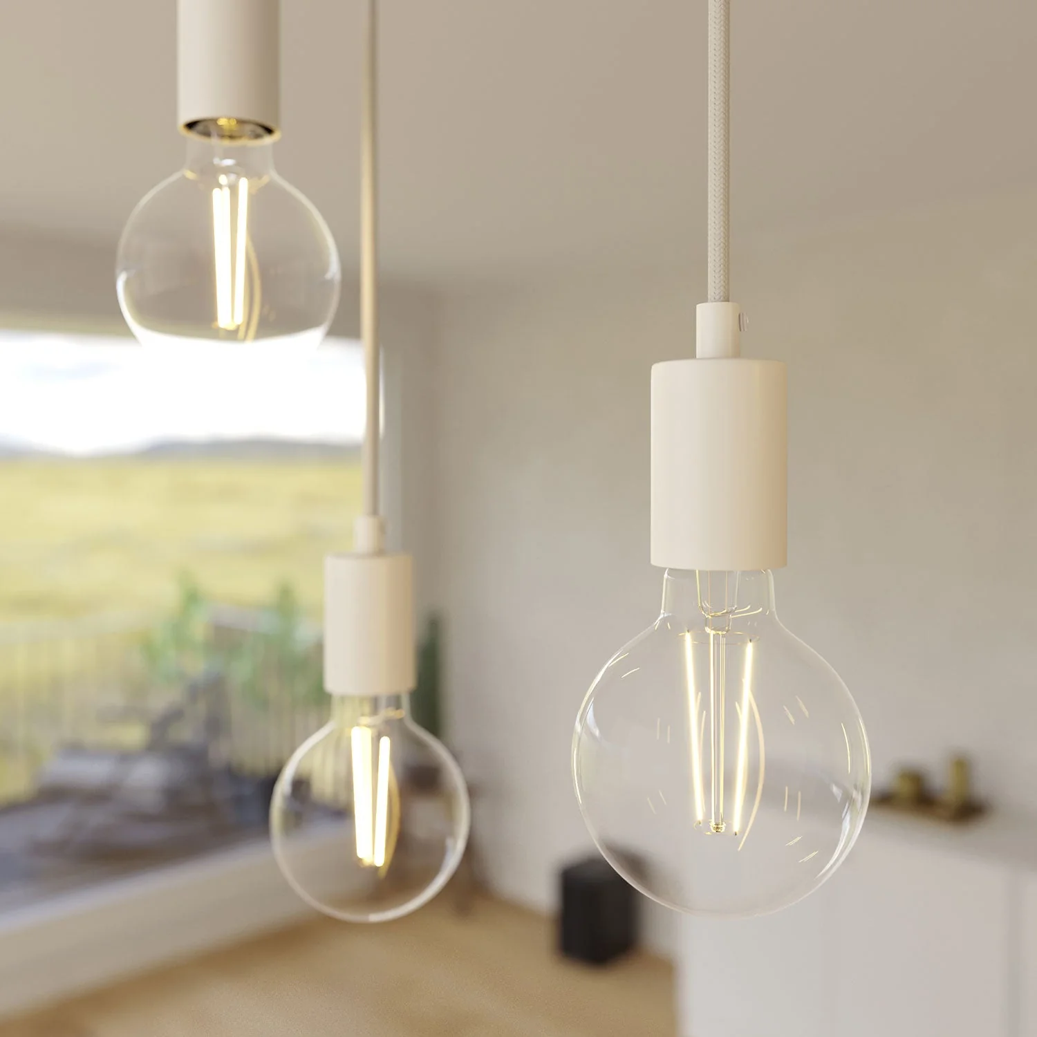 Lampada a sospensione a 5 cadute con XXL Rose-One rettangolare 675 mm con finiture in metallo - Bianco opaco - Image 3