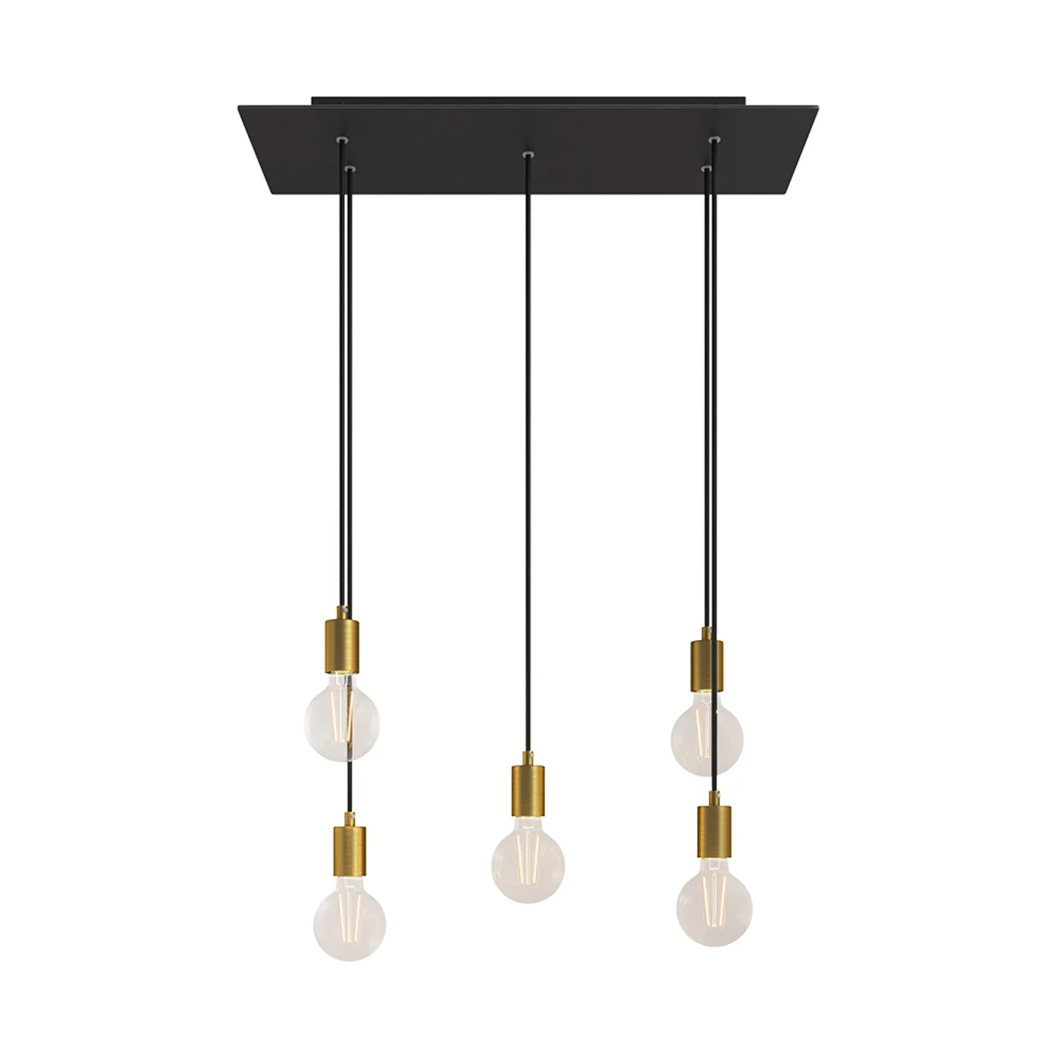 Lampada a sospensione a 5 cadute con XXL Rose-One rettangolare 675 mm con finiture in metallo - Nero opaco