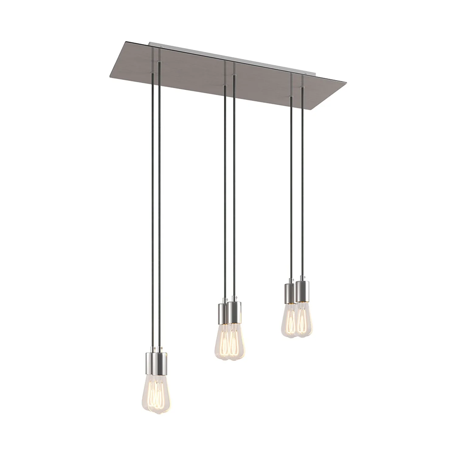 Lampada a sospensione a 6 cadute con XXL Rose-One rettangolare 675 mm con finiture in metallo - Acciaio satinato