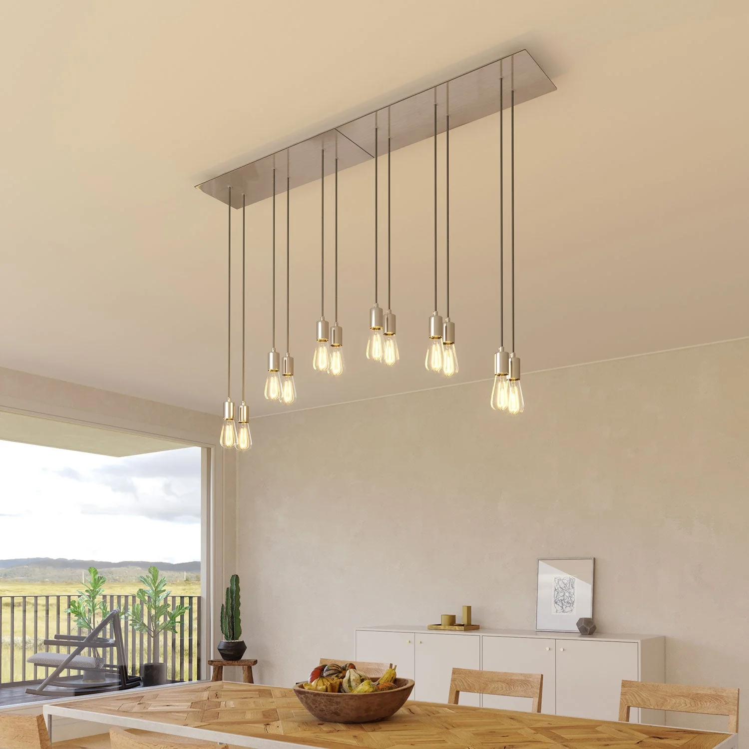 Lampada a sospensione a 6 cadute con XXL Rose-One rettangolare 675 mm con finiture in metallo - Acciaio satinato - Image 2