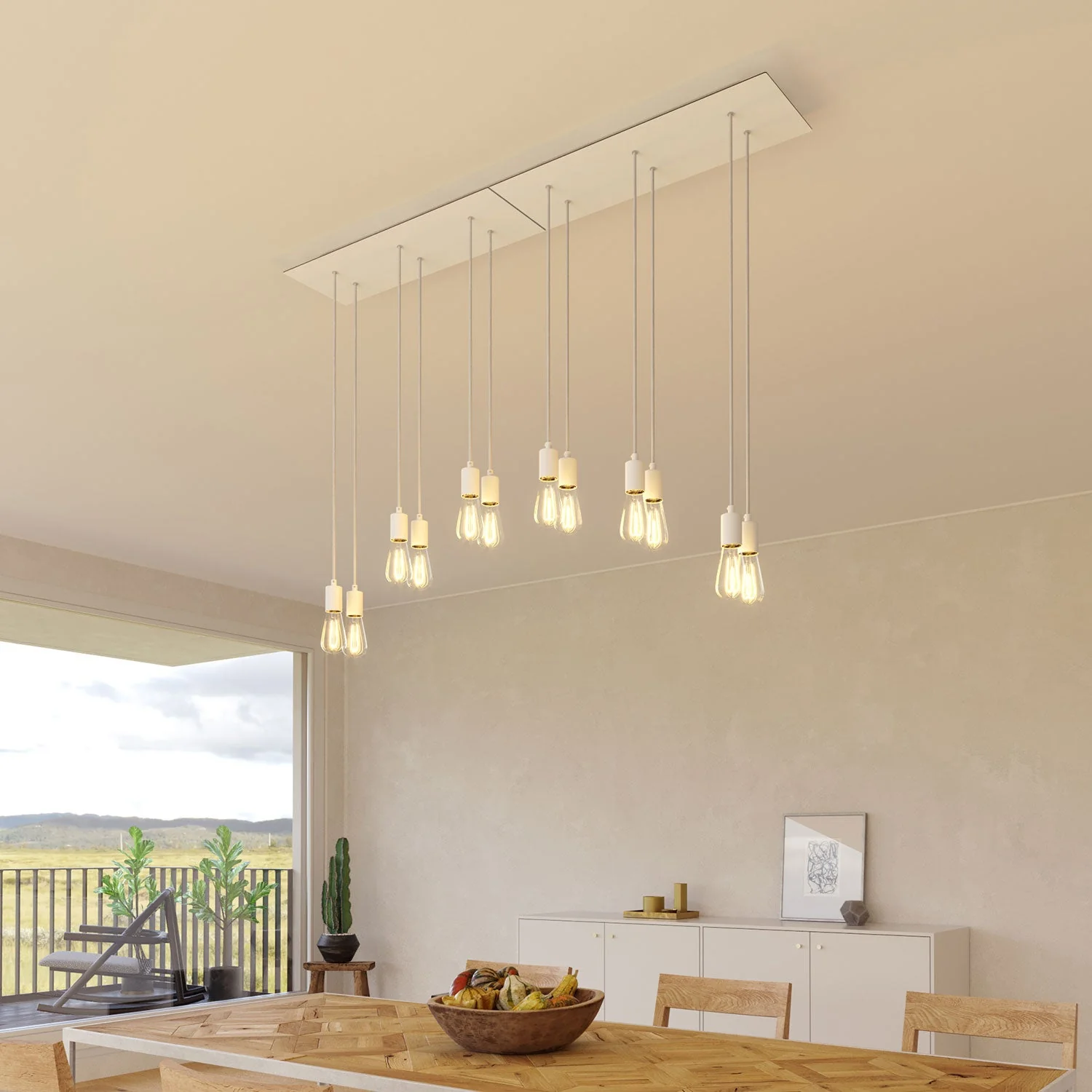Lampada a sospensione a 6 cadute con XXL Rose-One rettangolare 675 mm con finiture in metallo - Bianco opaco - Image 2