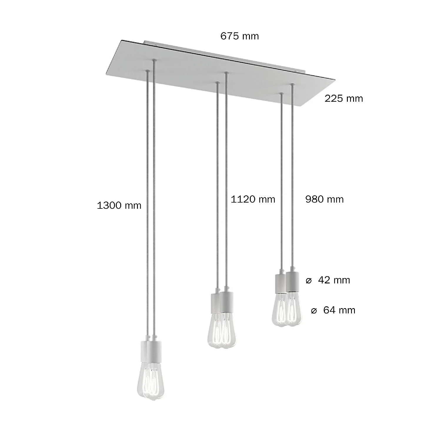 Lampada a sospensione a 6 cadute con XXL Rose-One rettangolare 675 mm con finiture in metallo - Bianco opaco - Image 6