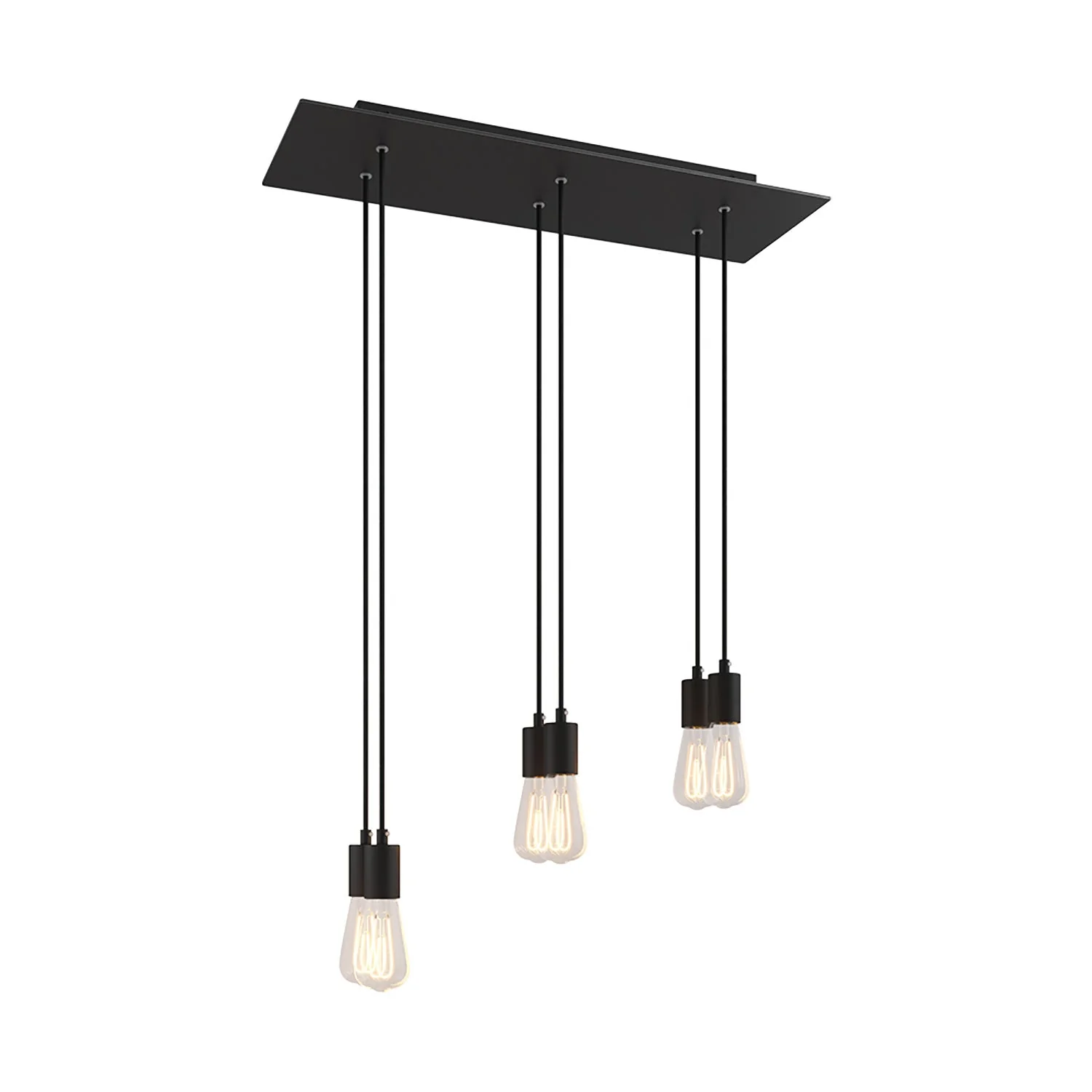 Lampada a sospensione a 6 cadute con XXL Rose-One rettangolare 675 mm con finiture in metallo - Nero opaco