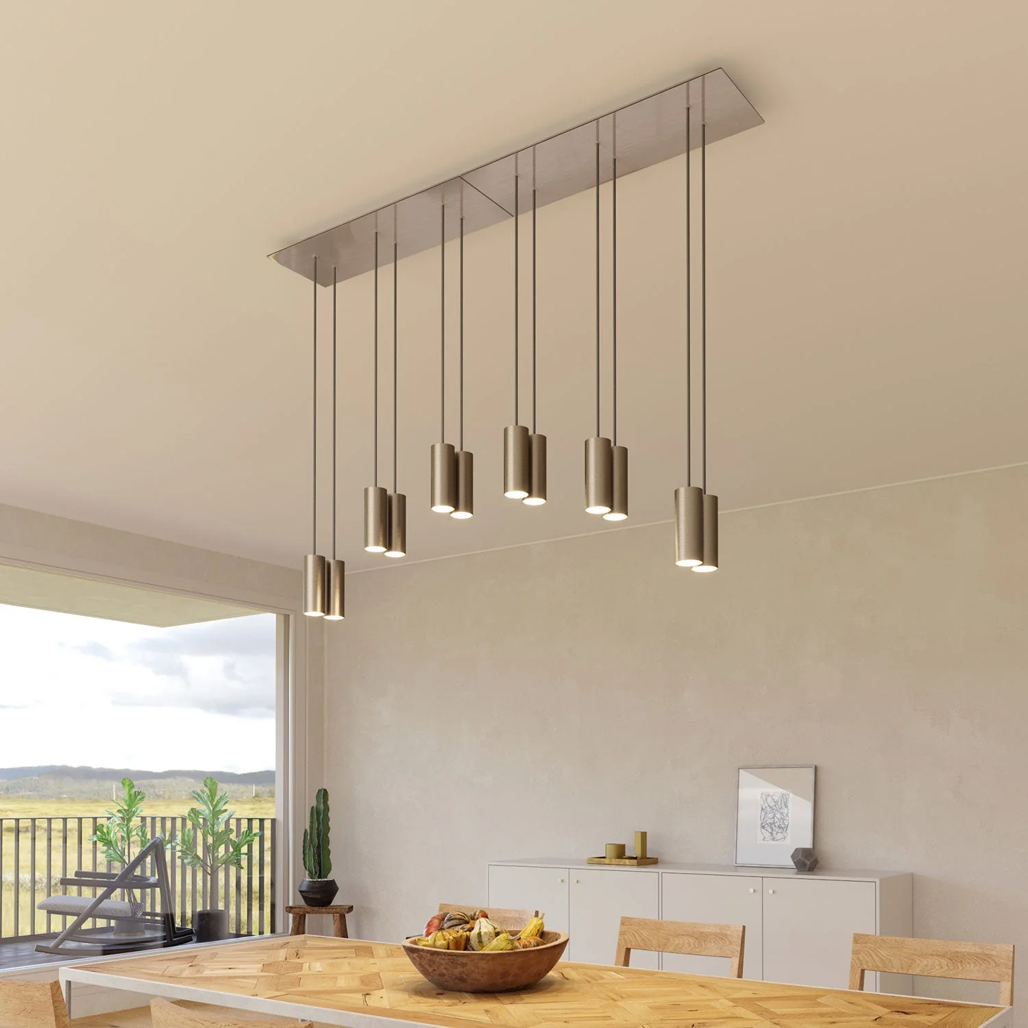 Lampada a sospensione a 6 cadute con XXL Rose-One rettangolare 675 mm con paralume in metallo Tub-E14 - Acciaio satinato - Image 2