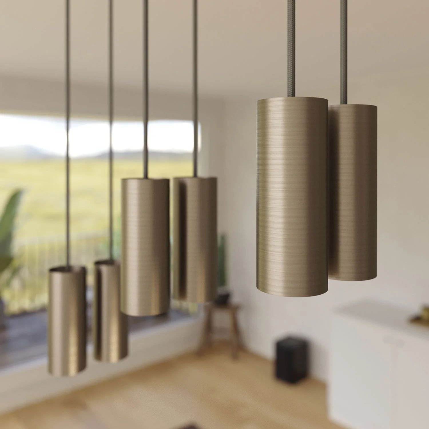 Lampada a sospensione a 6 cadute con XXL Rose-One rettangolare 675 mm con paralume in metallo Tub-E14 - Acciaio satinato - Image 3