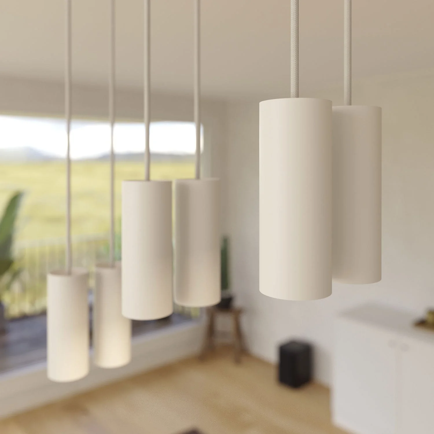Lampada a sospensione a 6 cadute con XXL Rose-One rettangolare 675 mm con paralume in metallo Tub-E14 - Bianco opaco - Image 3