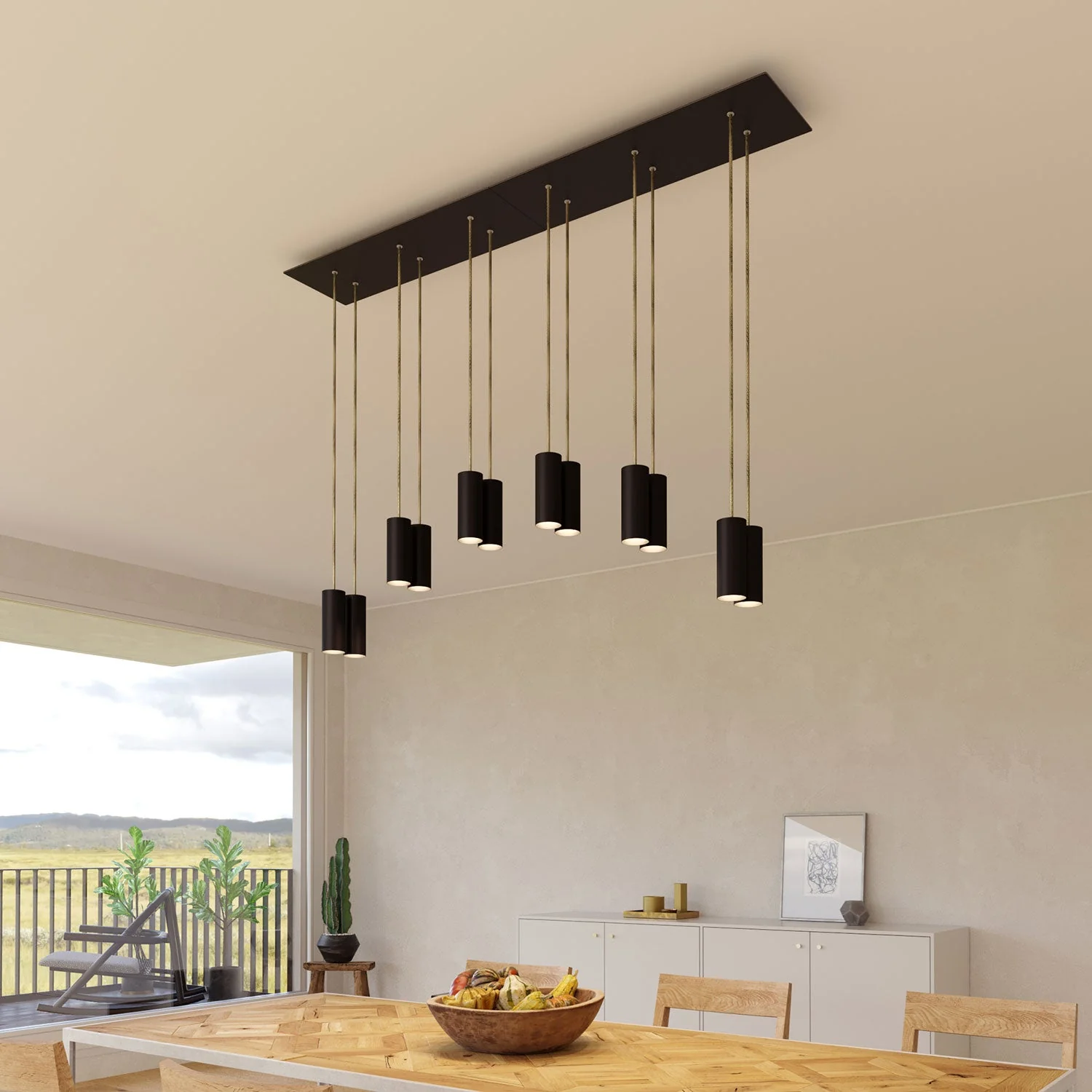 Lampada a sospensione a 6 cadute con XXL Rose-One rettangolare 675 mm con paralume in metallo Tub-E14 - Nero opaco - Image 2