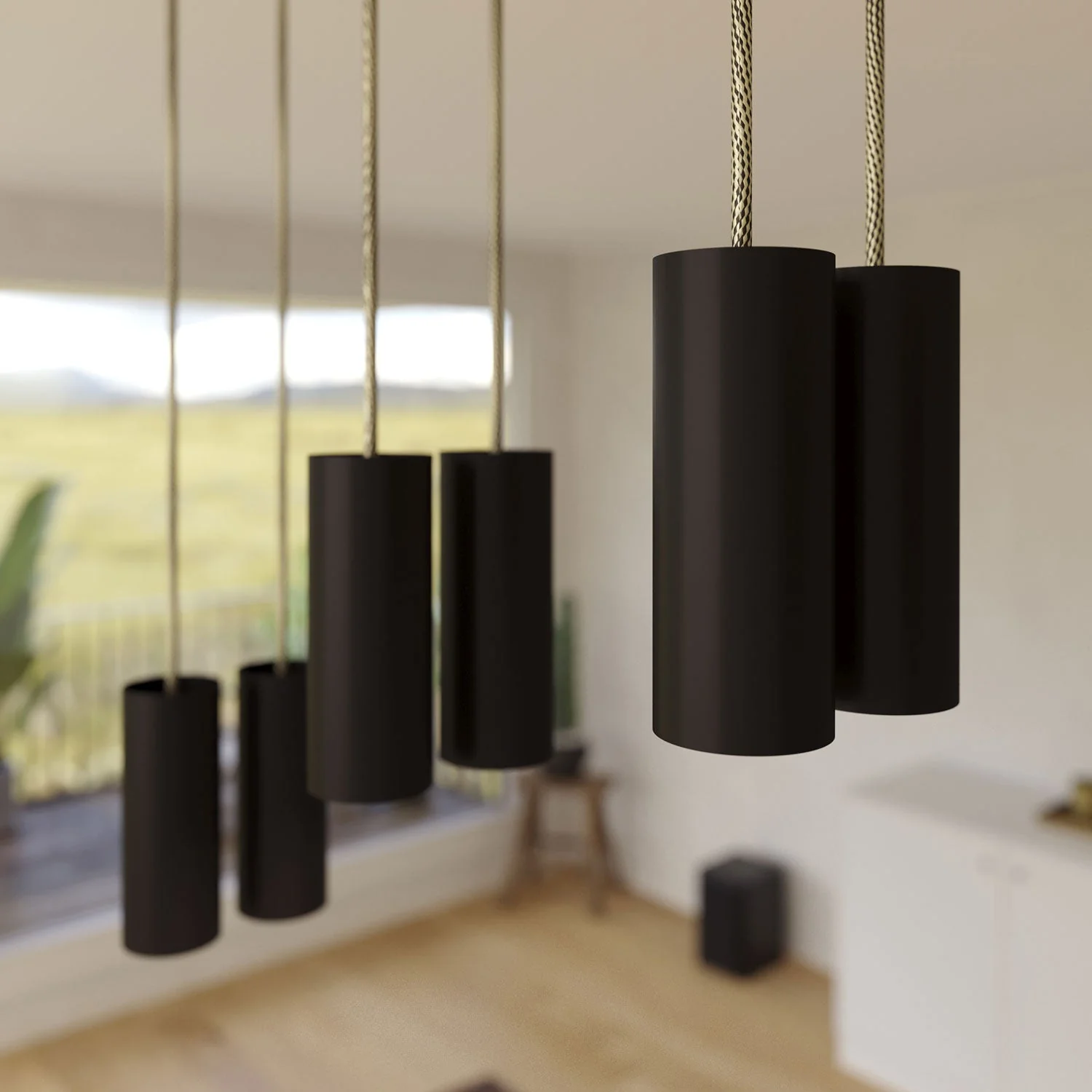 Lampada a sospensione a 6 cadute con XXL Rose-One rettangolare 675 mm con paralume in metallo Tub-E14 - Nero opaco - Image 3