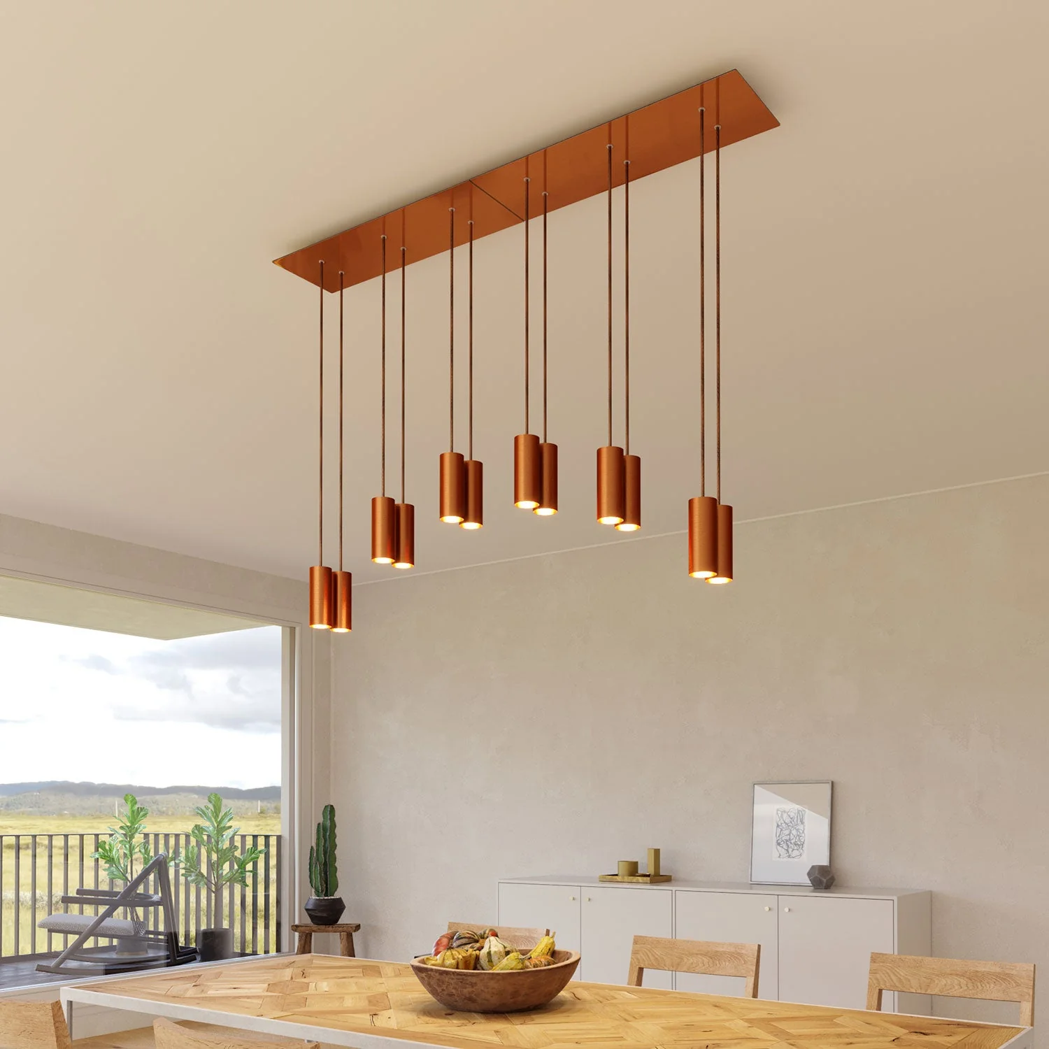 Lampada a sospensione a 6 cadute con XXL Rose-One rettangolare 675 mm con paralume in metallo Tub-E14 - Rame satinato - Image 2
